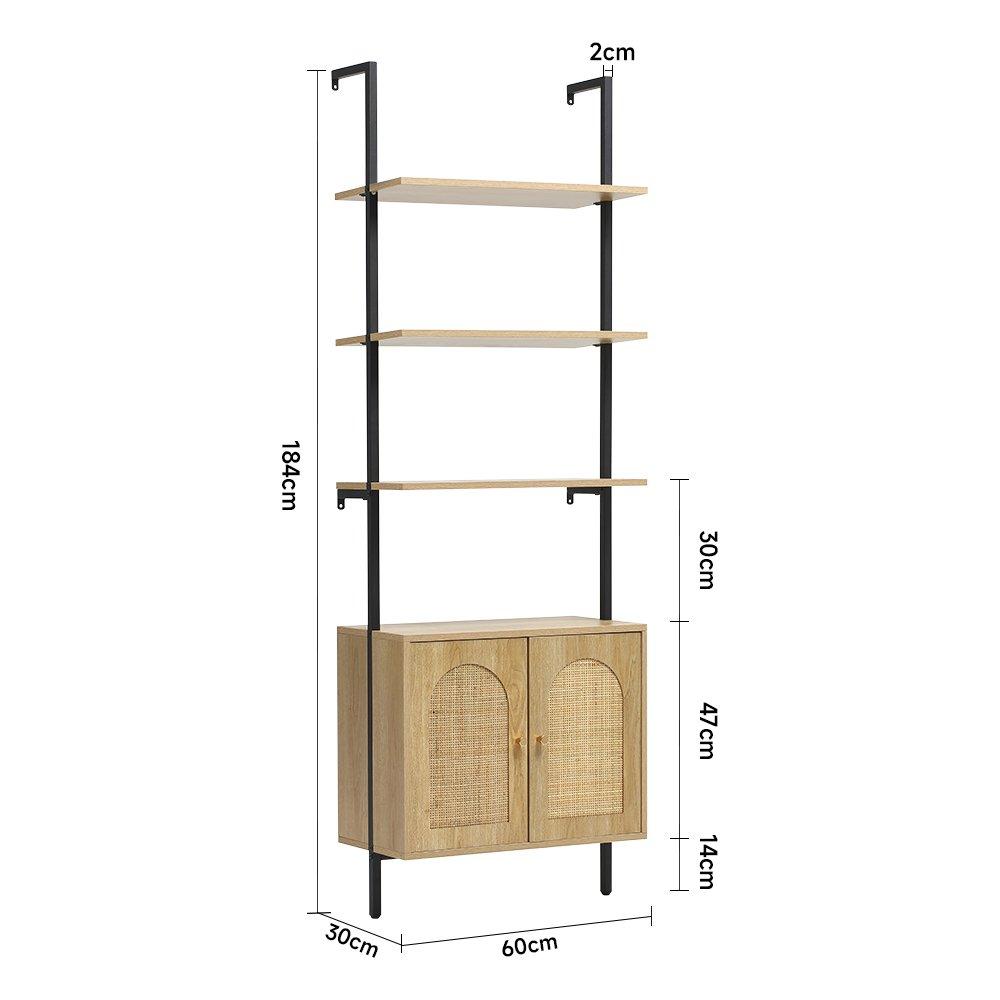 Natural - Kabinet UK - Wooden Bookshelf with Rattan Cabinet - 10