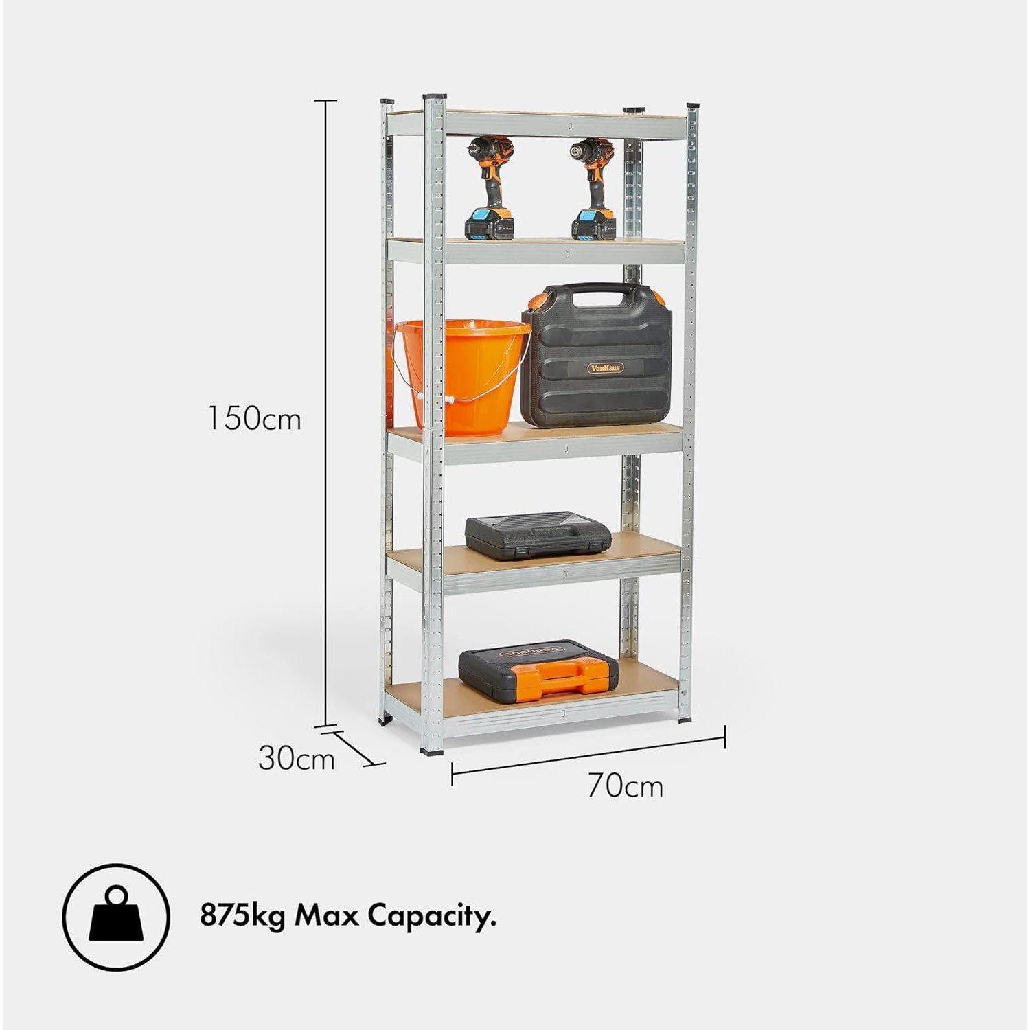 Silver - VonHaus - VonHaus - Galvanised 5 Tier Racking 1.5M - 3
