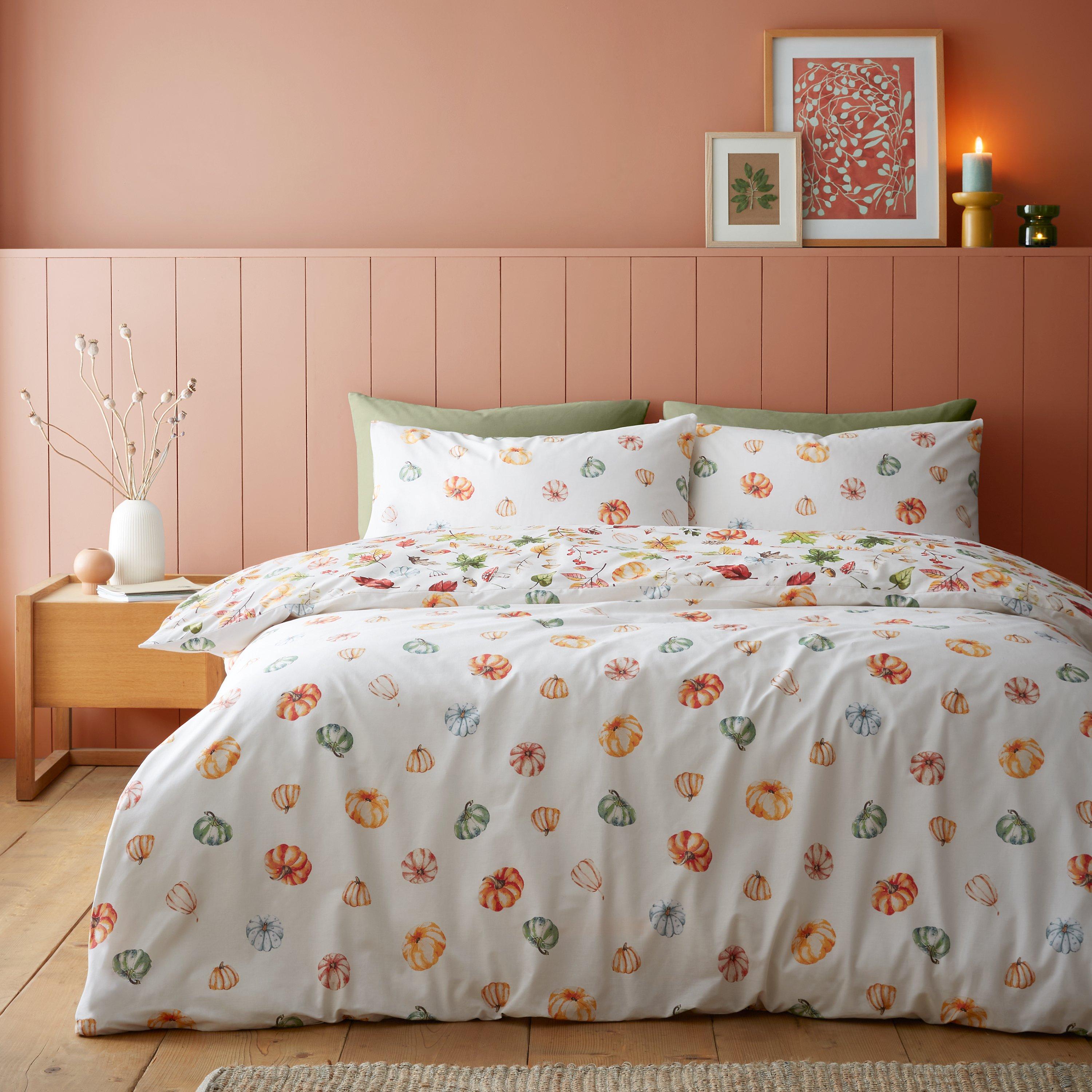 Orange - Catherine Lansfield - Autumn Pumpkins Reversible Duvet Cover Set - 2