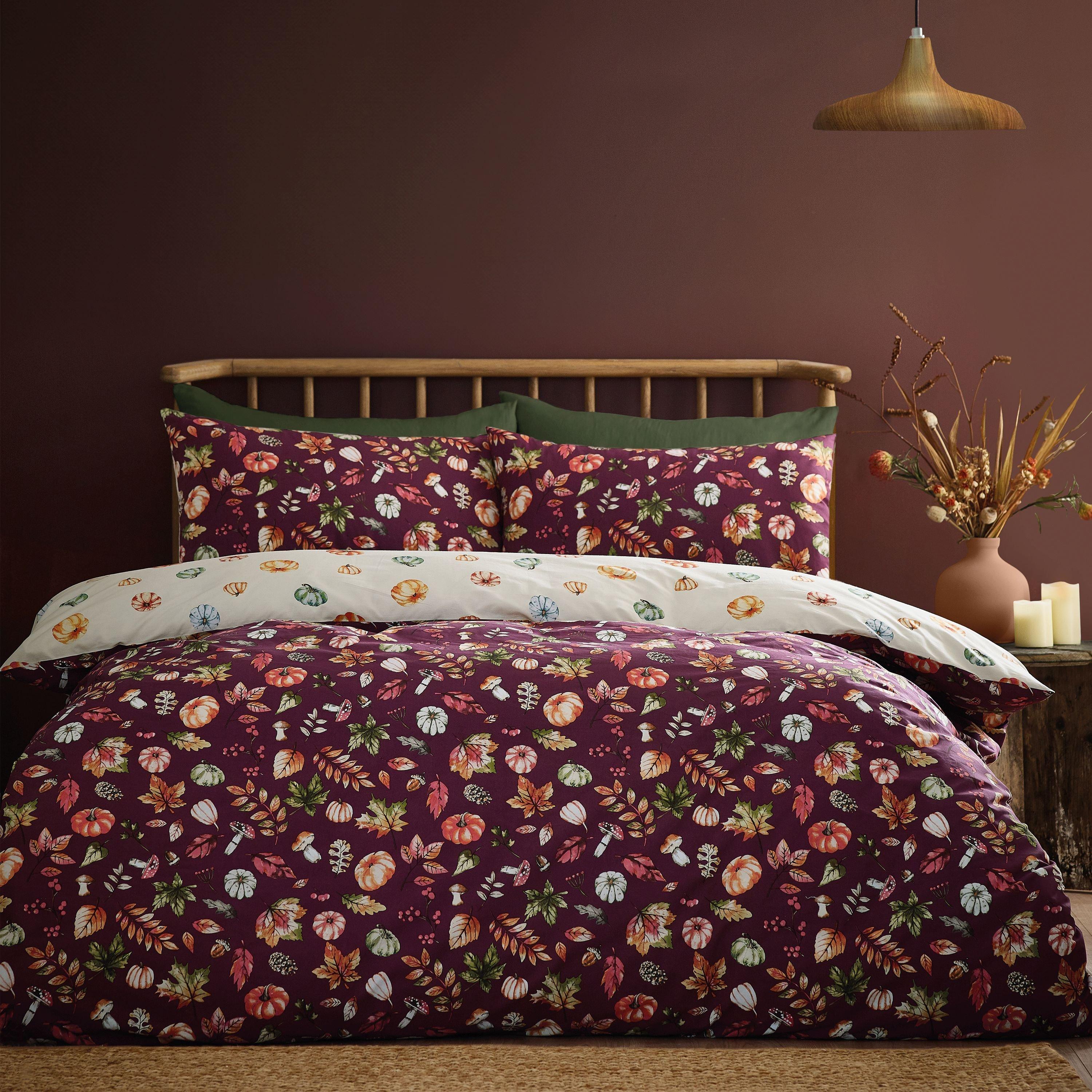 Catherine Lansfield Unisex Plum Autumn Pumpkins Duvet Cover Set In | Size: Double - Image 7
