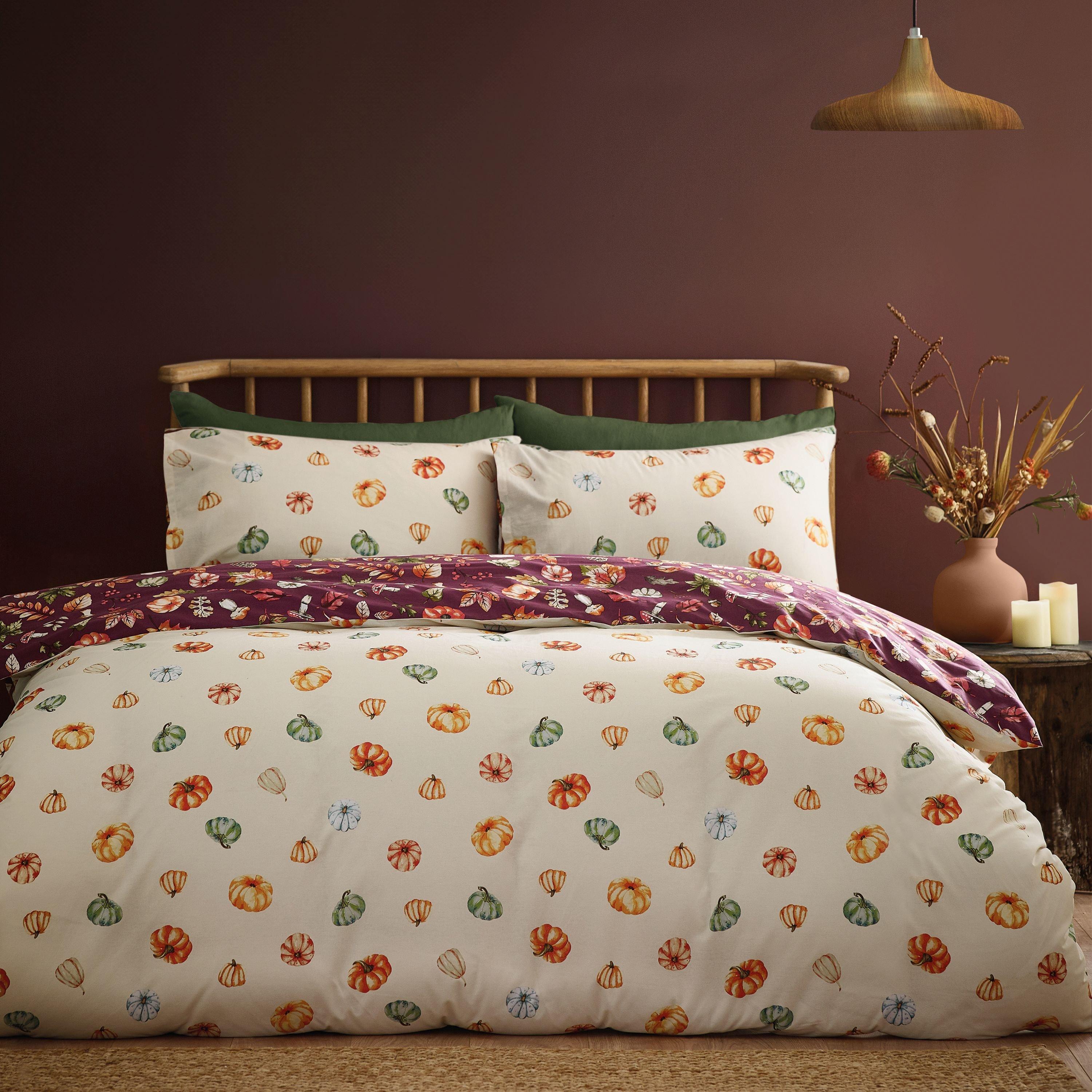 Plum - Catherine Lansfield - Autumn Pumpkins Reversible Duvet Cover Set - 2