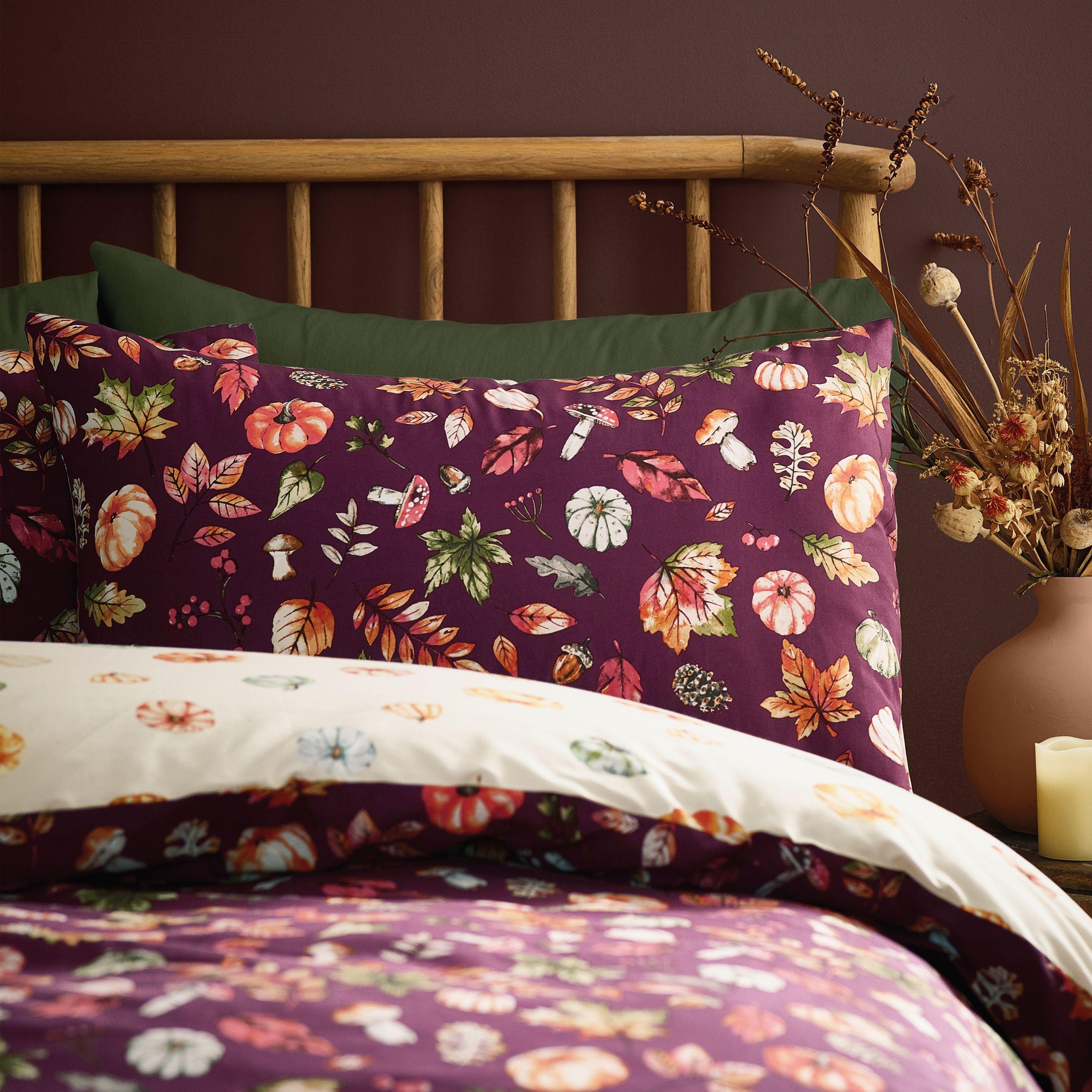 Plum - Catherine Lansfield - Autumn Pumpkins Reversible Duvet Cover Set - 3