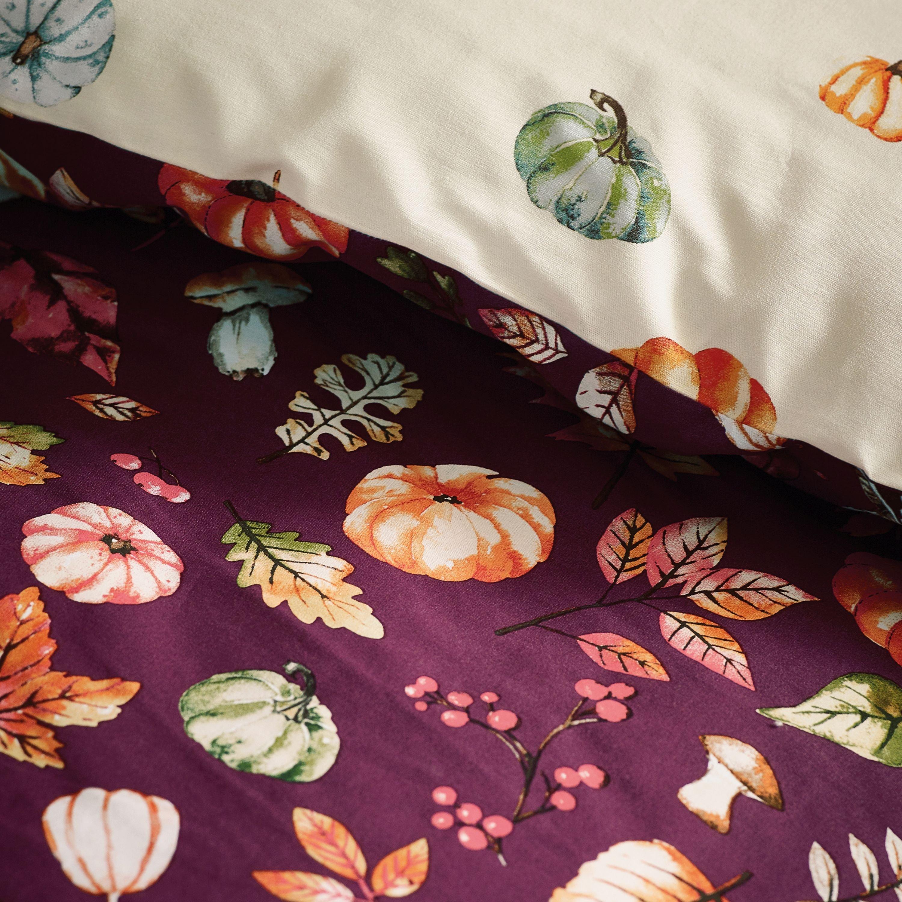 Plum - Catherine Lansfield - Autumn Pumpkins Reversible Duvet Cover Set - 4