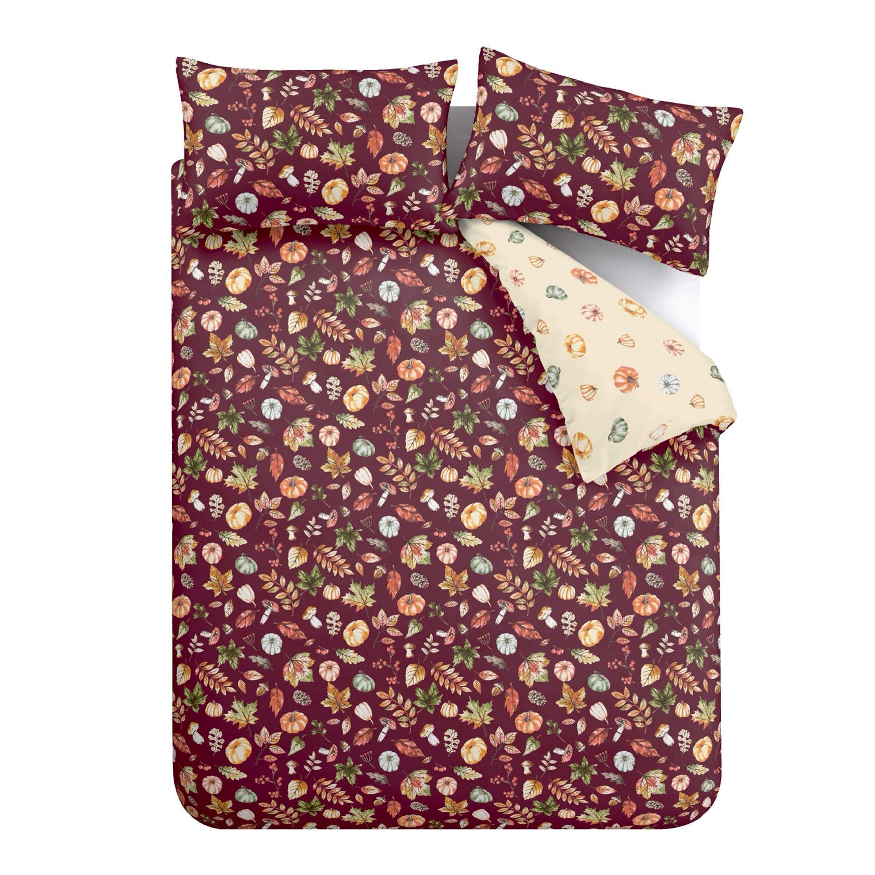 Plum - Catherine Lansfield - Autumn Pumpkins Reversible Duvet Cover Set - 5