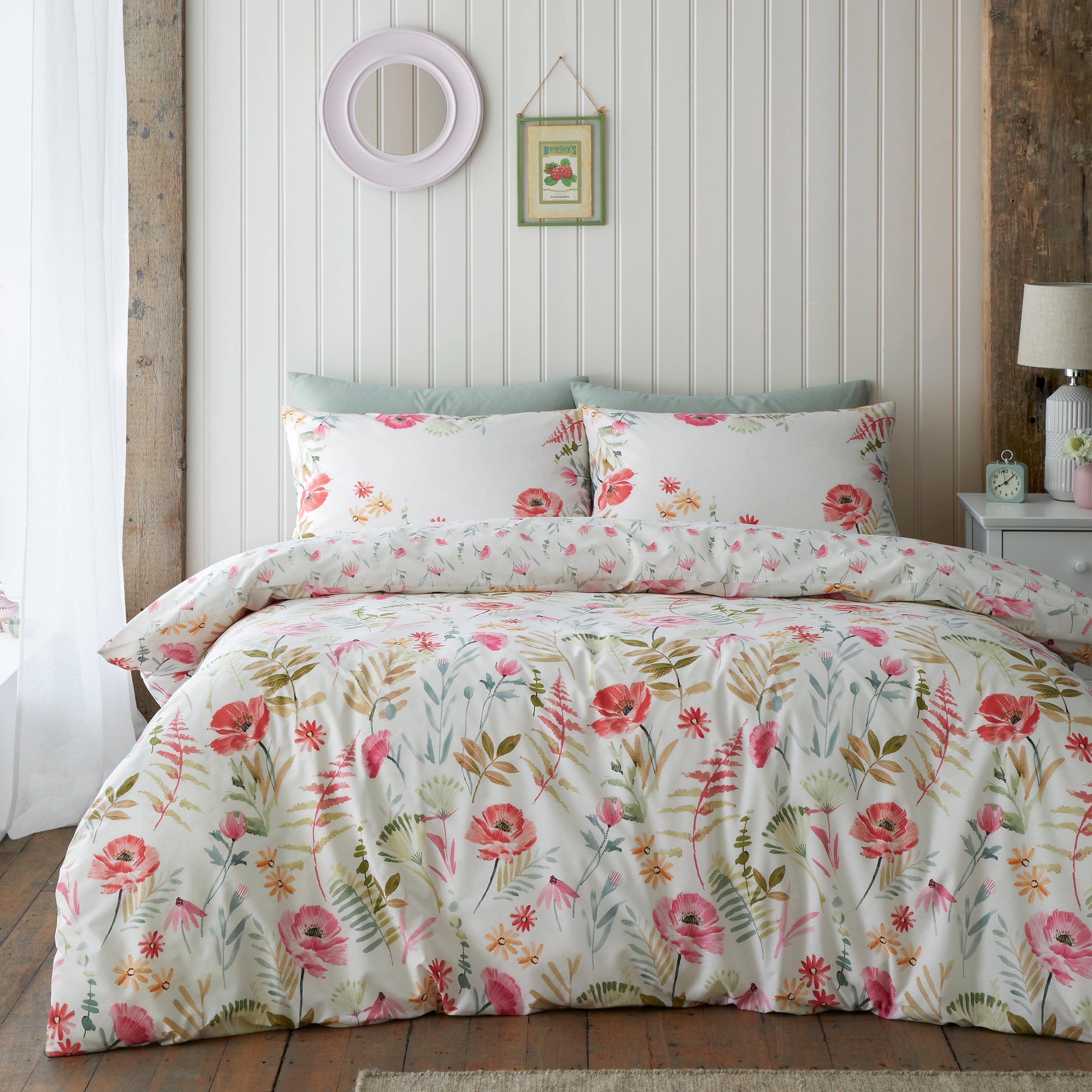 Cream - Catherine Lansfield - Ella Poppy Reversible Duvet Cover Set - 1