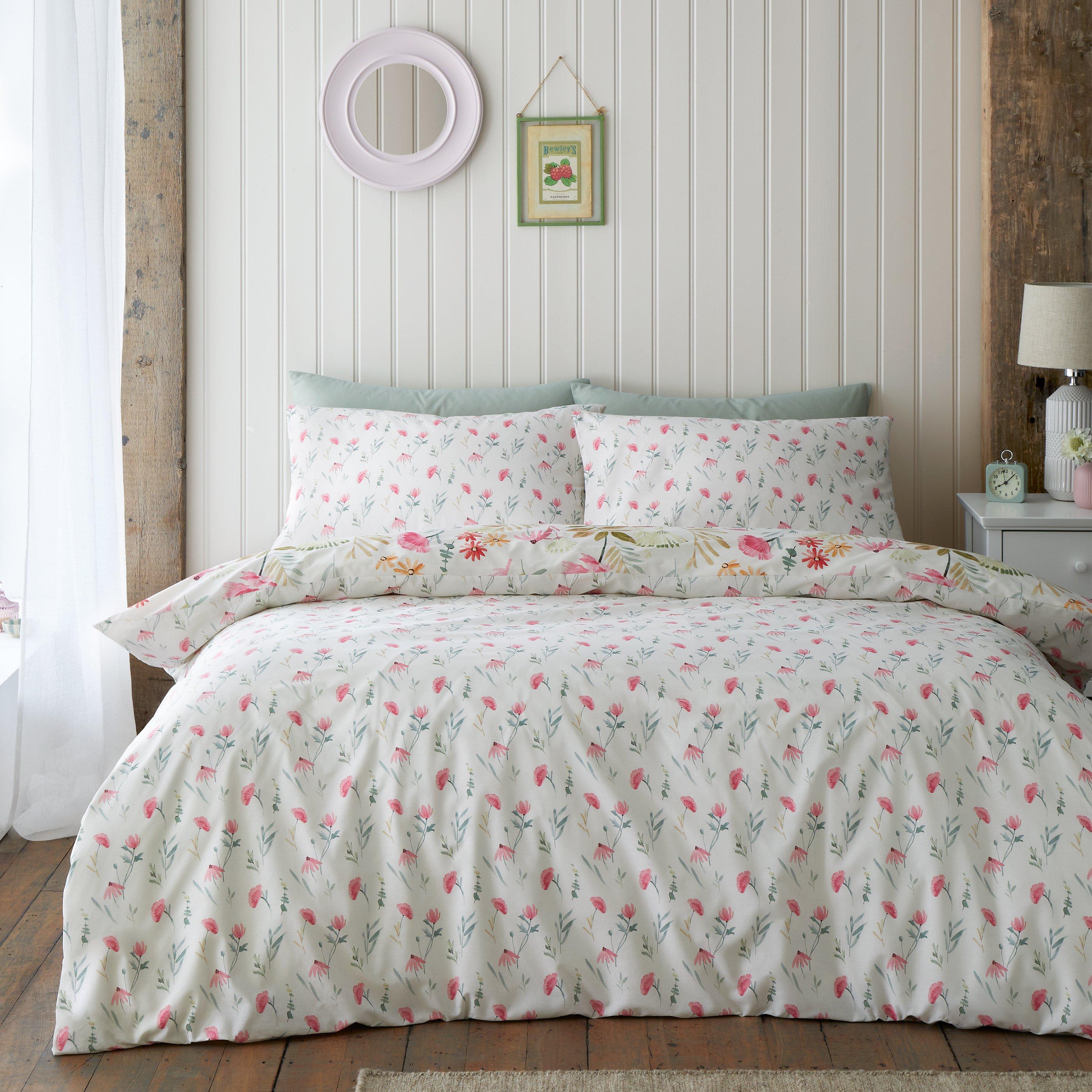 Cream - Catherine Lansfield - Ella Poppy Reversible Duvet Cover Set - 2