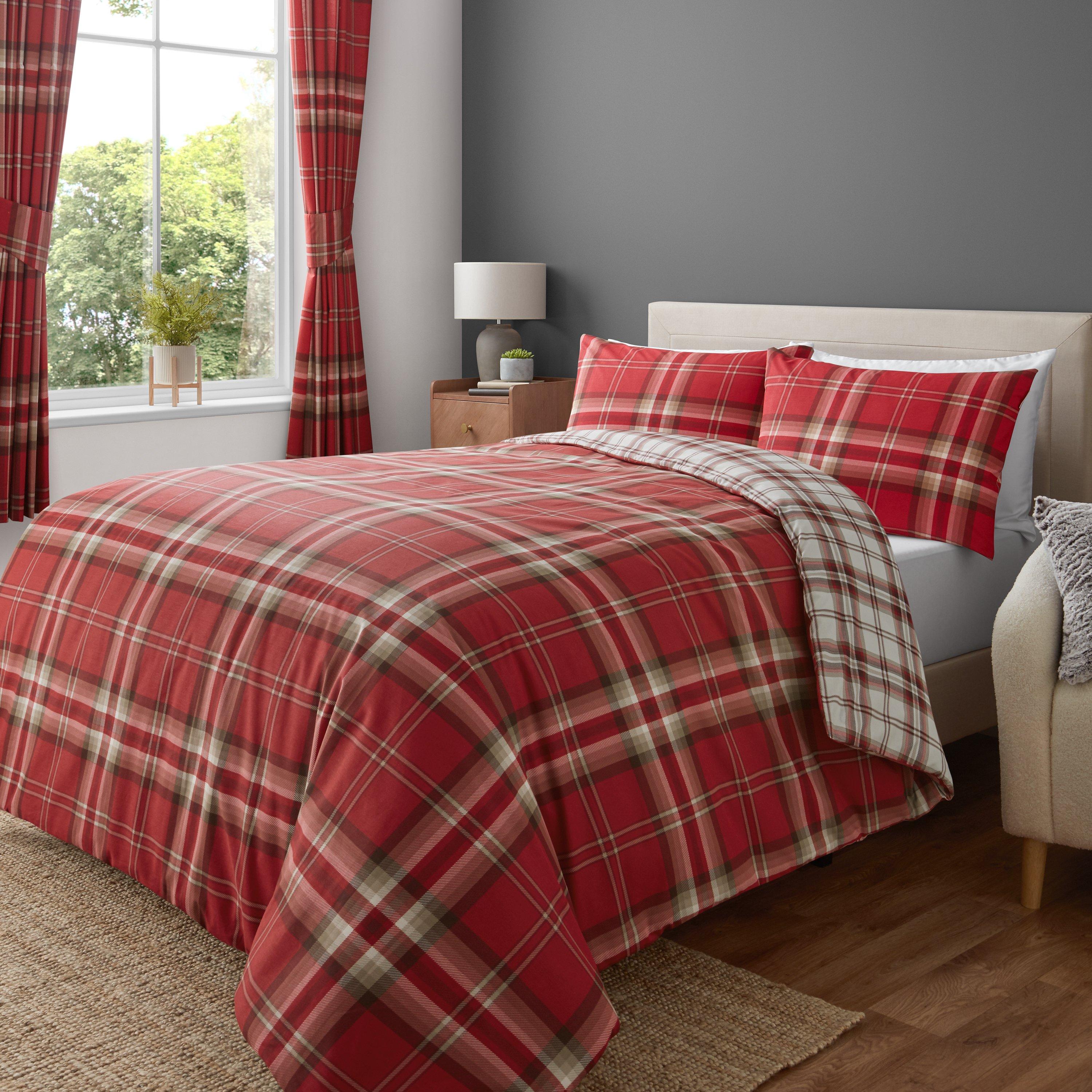 Red - Catherine Lansfield - Kelso Check Reversible Duvet Cover Set - 1