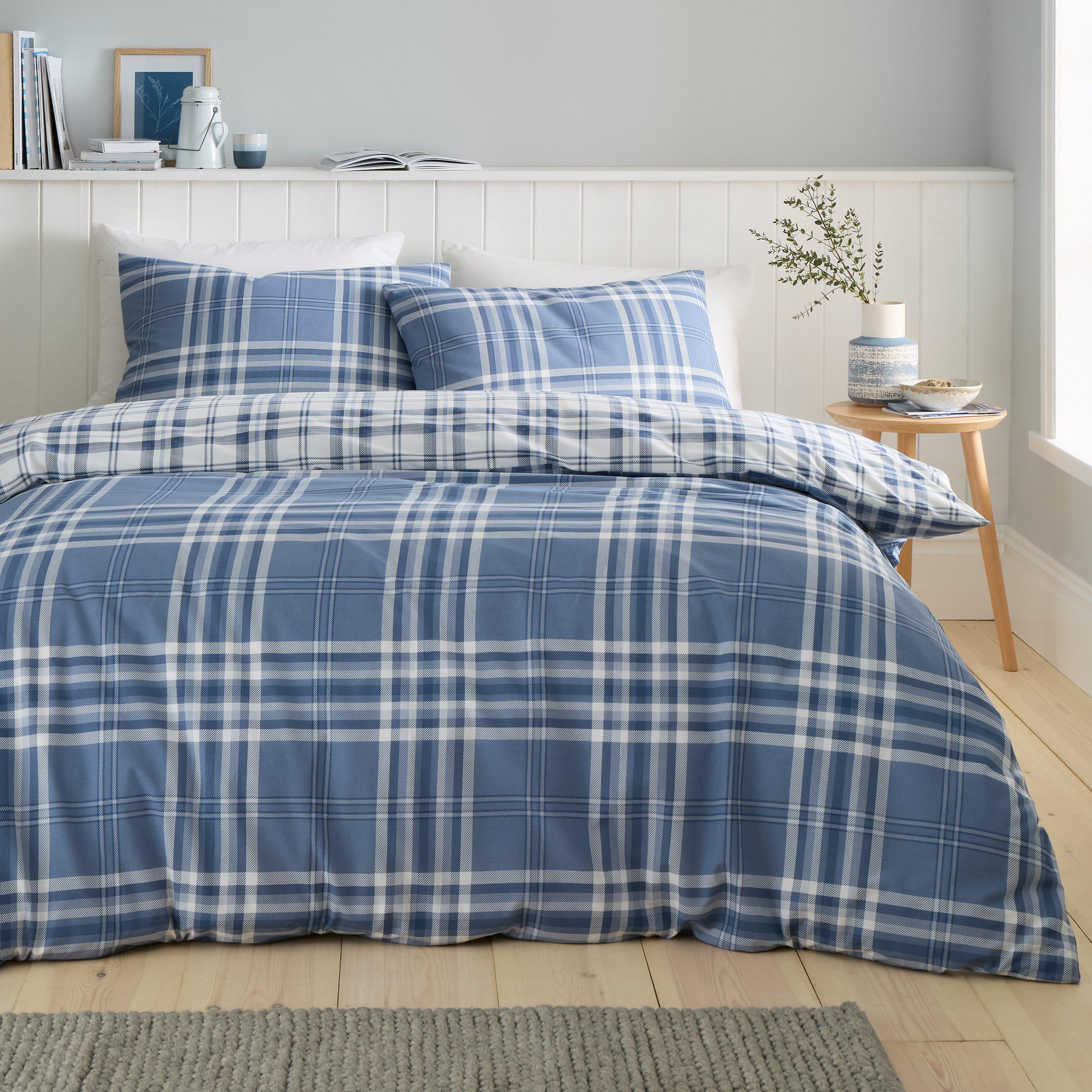 Catherine Lansfield  Kelso Check Reversible Duvet Cover Set - Lansfield Blue - Single