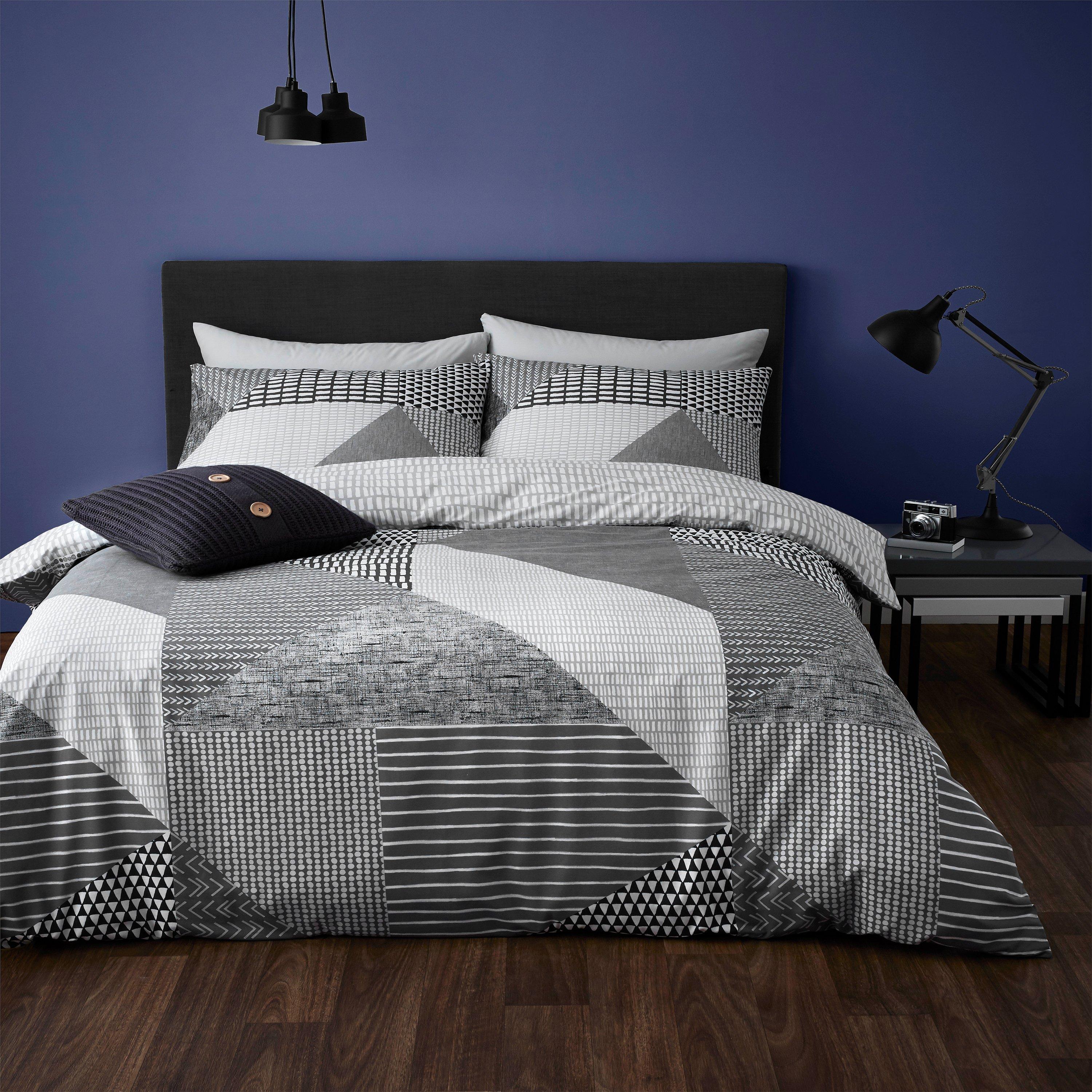 Catherine Lansfield Larsson Geo Reversible Duvet Cover Set Grey Double - Image 8
