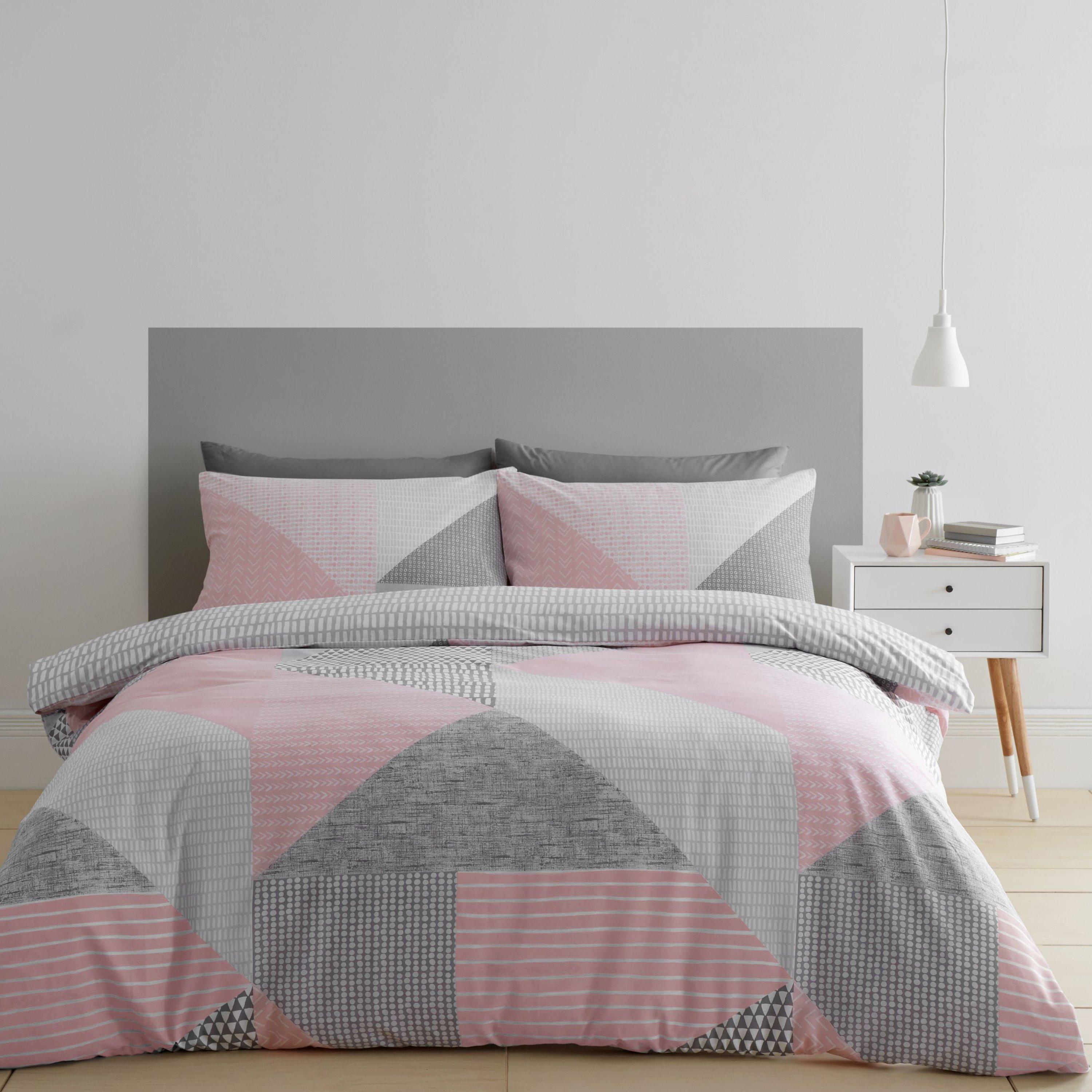 Pink - Catherine Lansfield - Larsson Geo Reversible Duvet Cover Set - 1