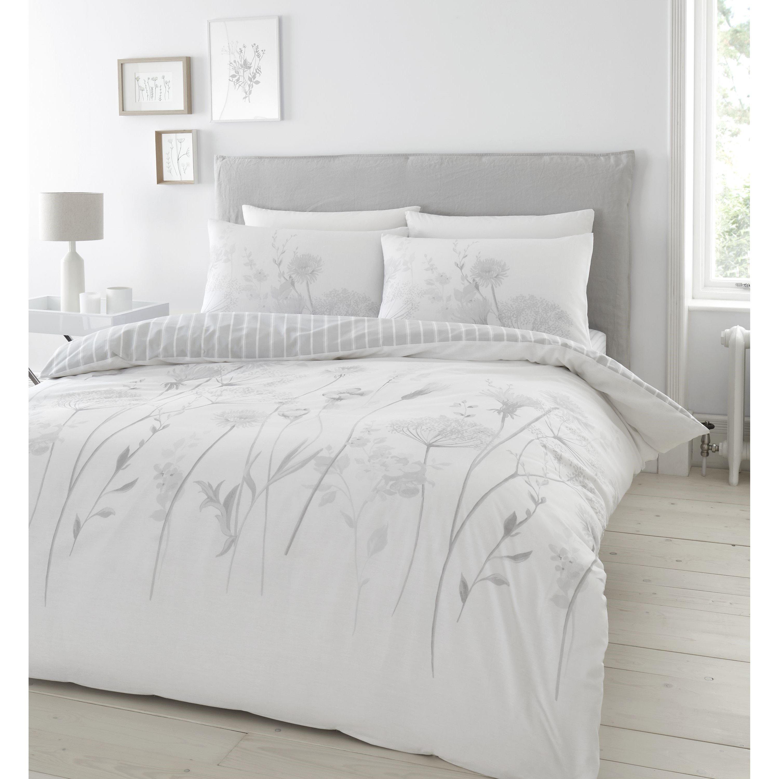 White - Catherine Lansfield - Meadowsweet Floral Reversible Duvet Cover Set - 1
