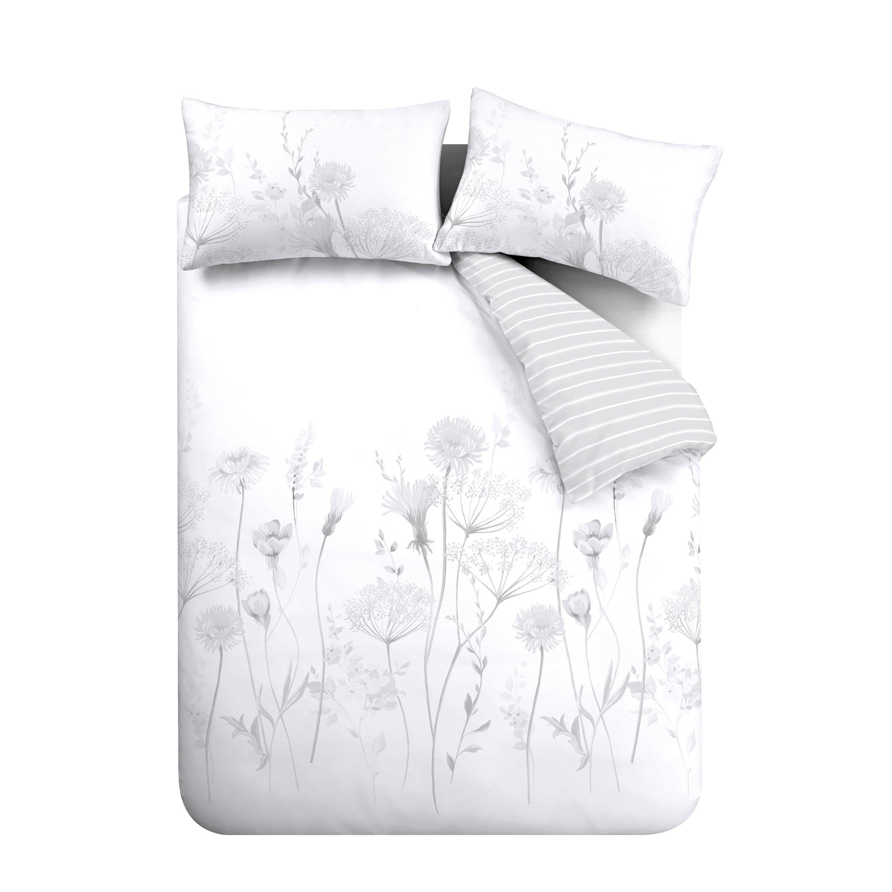 White - Catherine Lansfield - Meadowsweet Floral Reversible Duvet Cover Set - 4