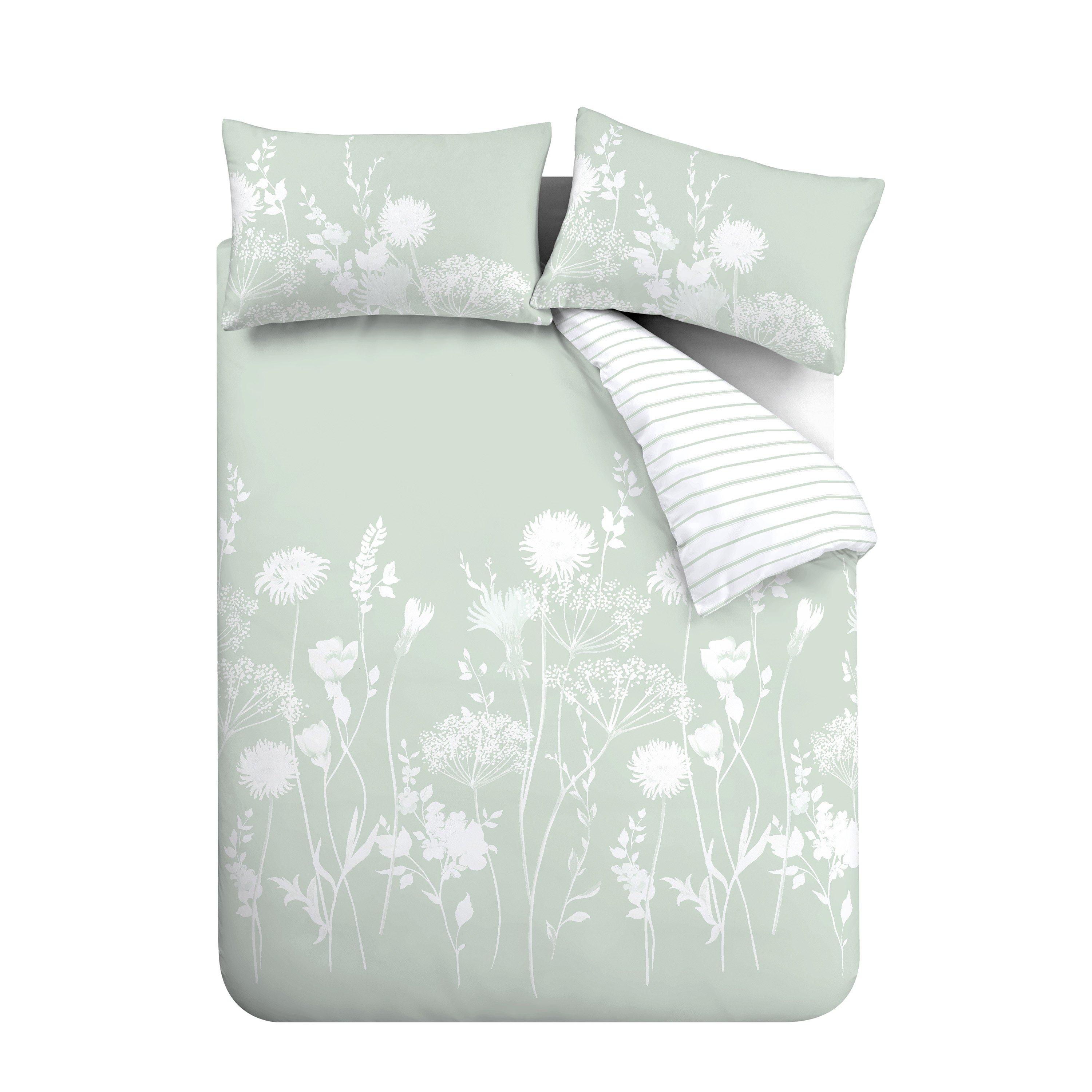 Green - Catherine Lansfield - Meadowsweet Floral Reversible Duvet Cover Set - 4