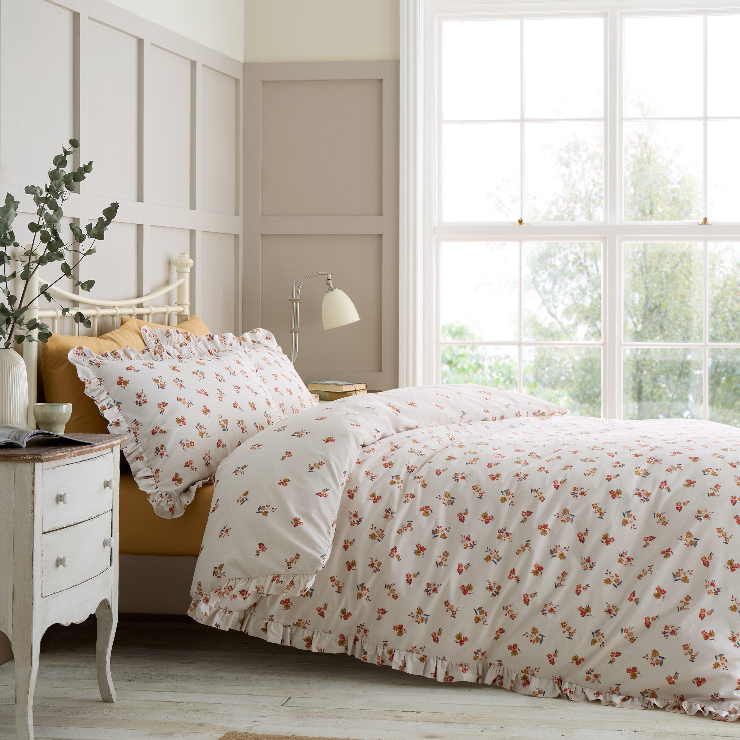 Cream - Catherine Lansfield - Frill Ditsy Floral Reversible Duvet Cover Set - 1