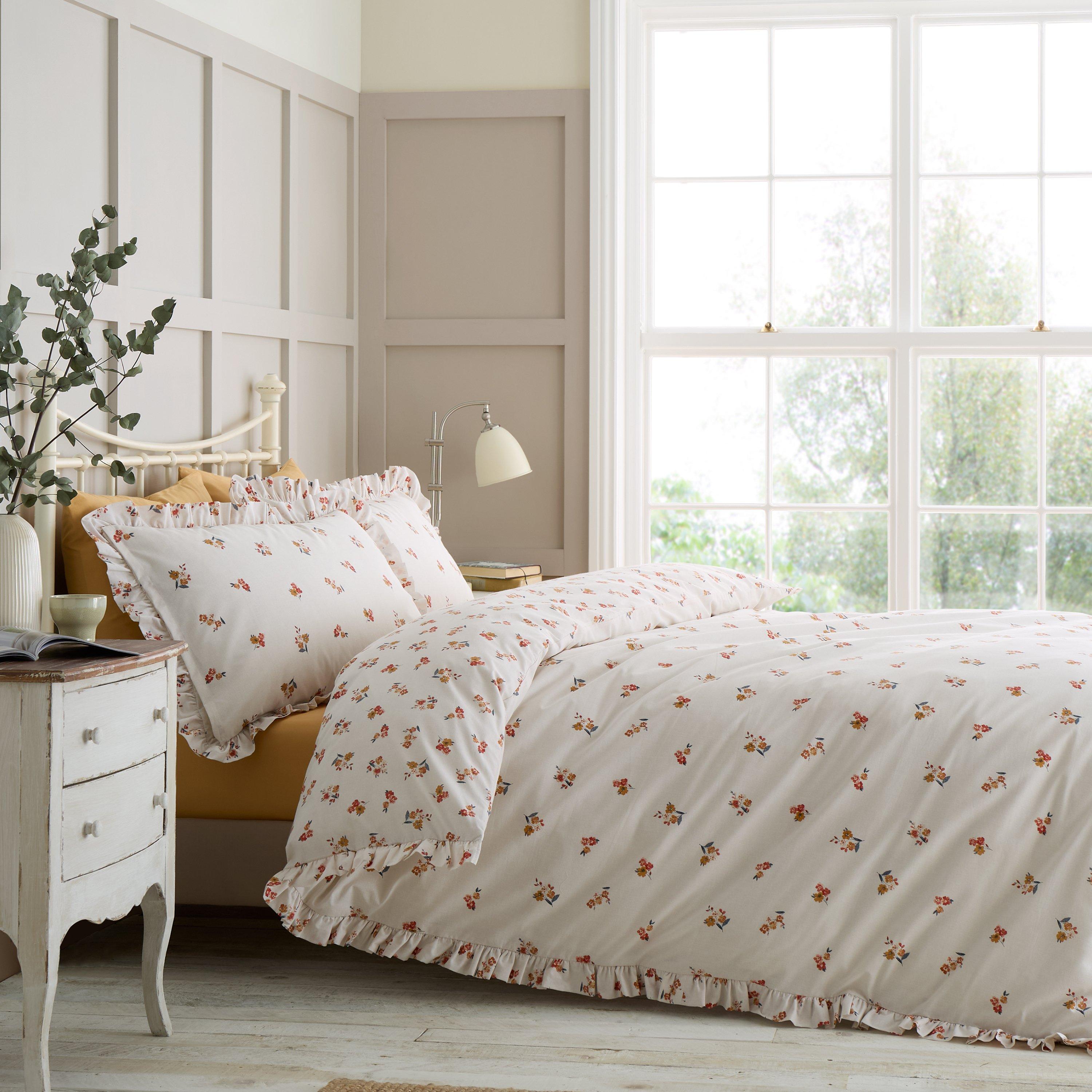 Cream - Catherine Lansfield - Frill Ditsy Floral Reversible Duvet Cover Set - 2