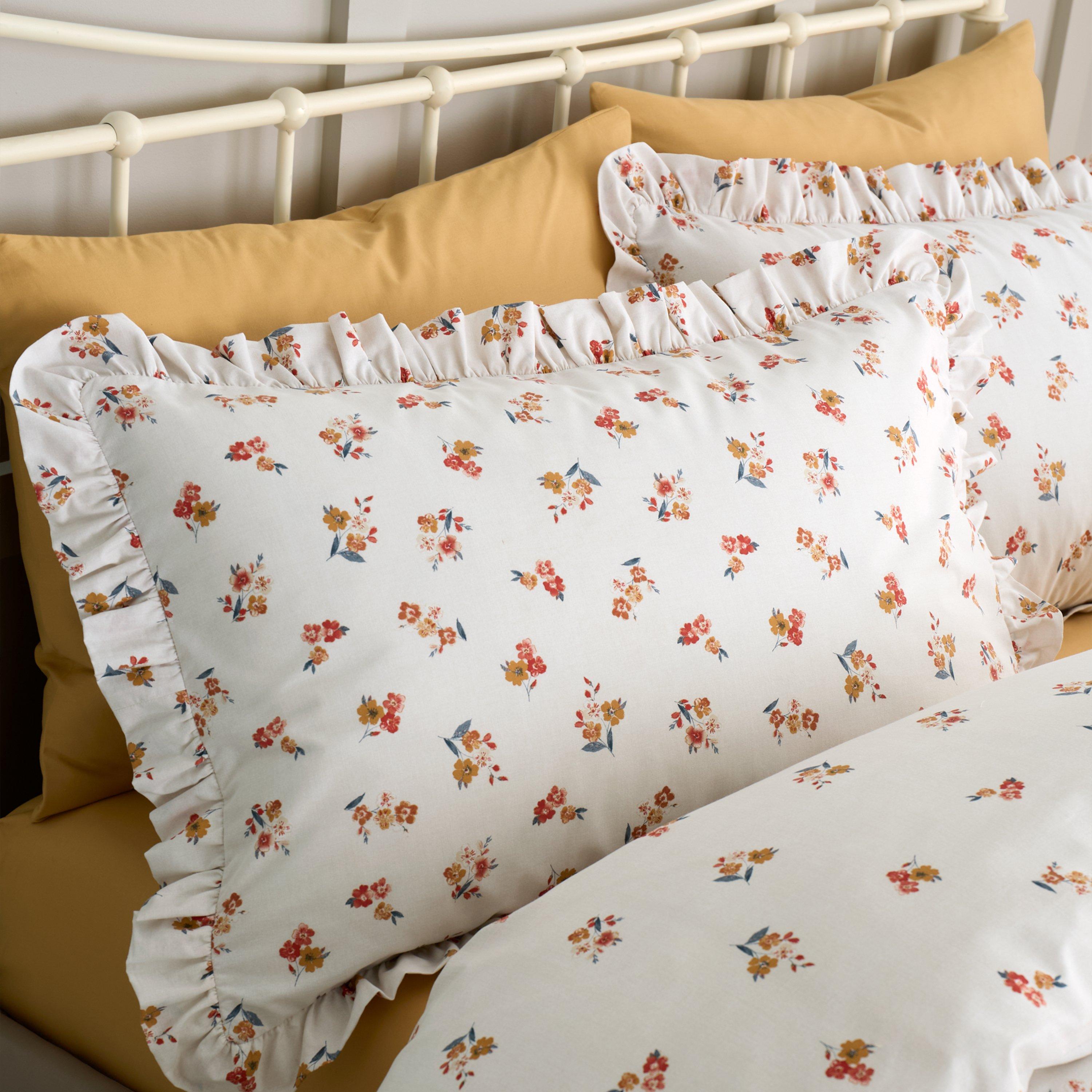 Cream - Catherine Lansfield - Frill Ditsy Floral Reversible Duvet Cover Set - 3