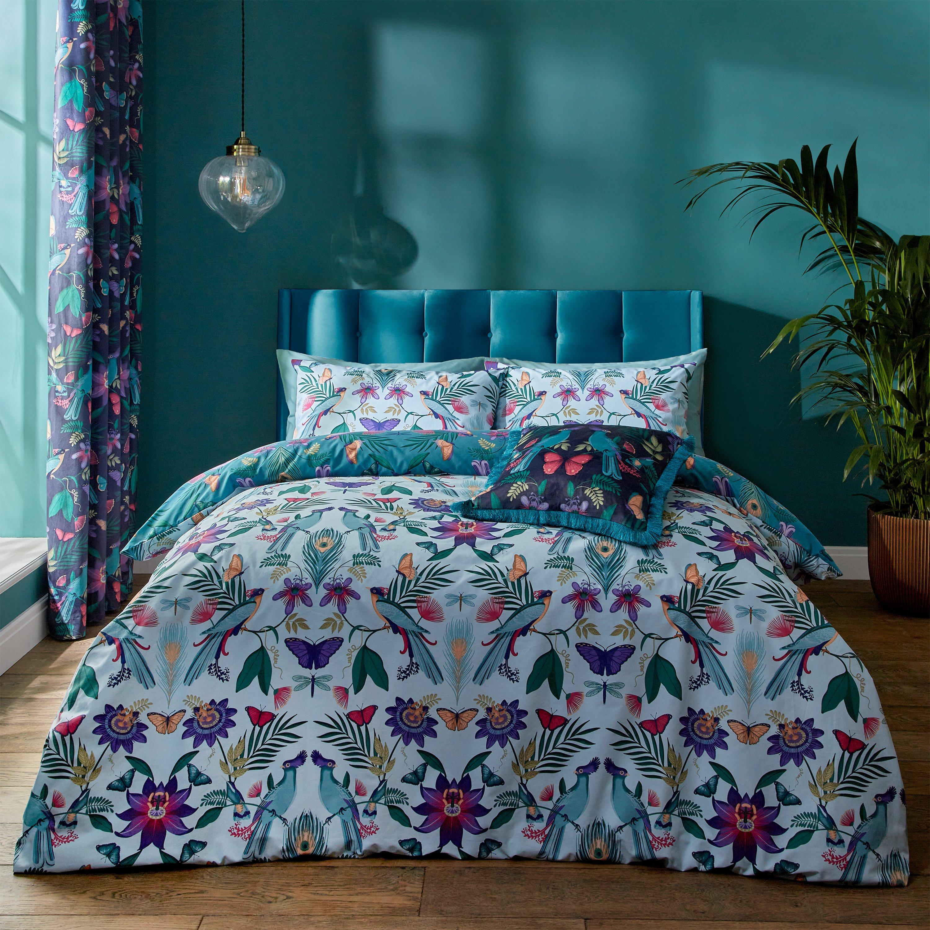 Duck Egg Blue - Catherine Lansfield - Mya Tropical Floral Reversible Duvet Cover Set - 1