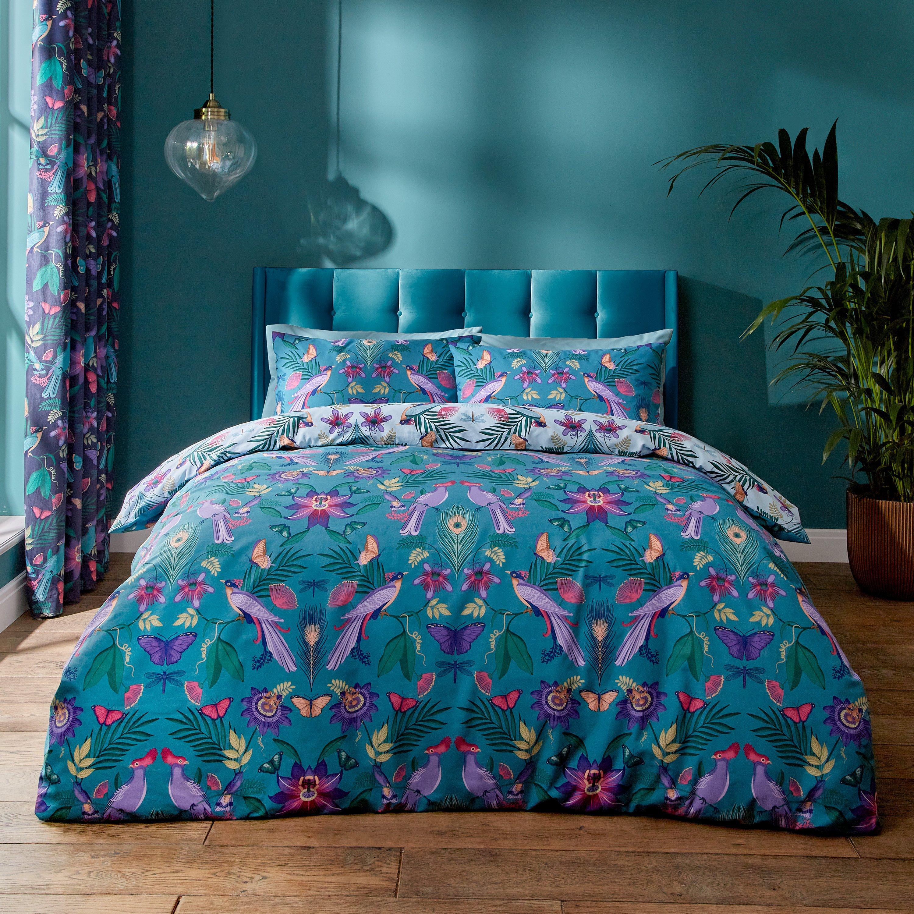 Duck Egg Blue - Catherine Lansfield - Mya Tropical Floral Reversible Duvet Cover Set - 2