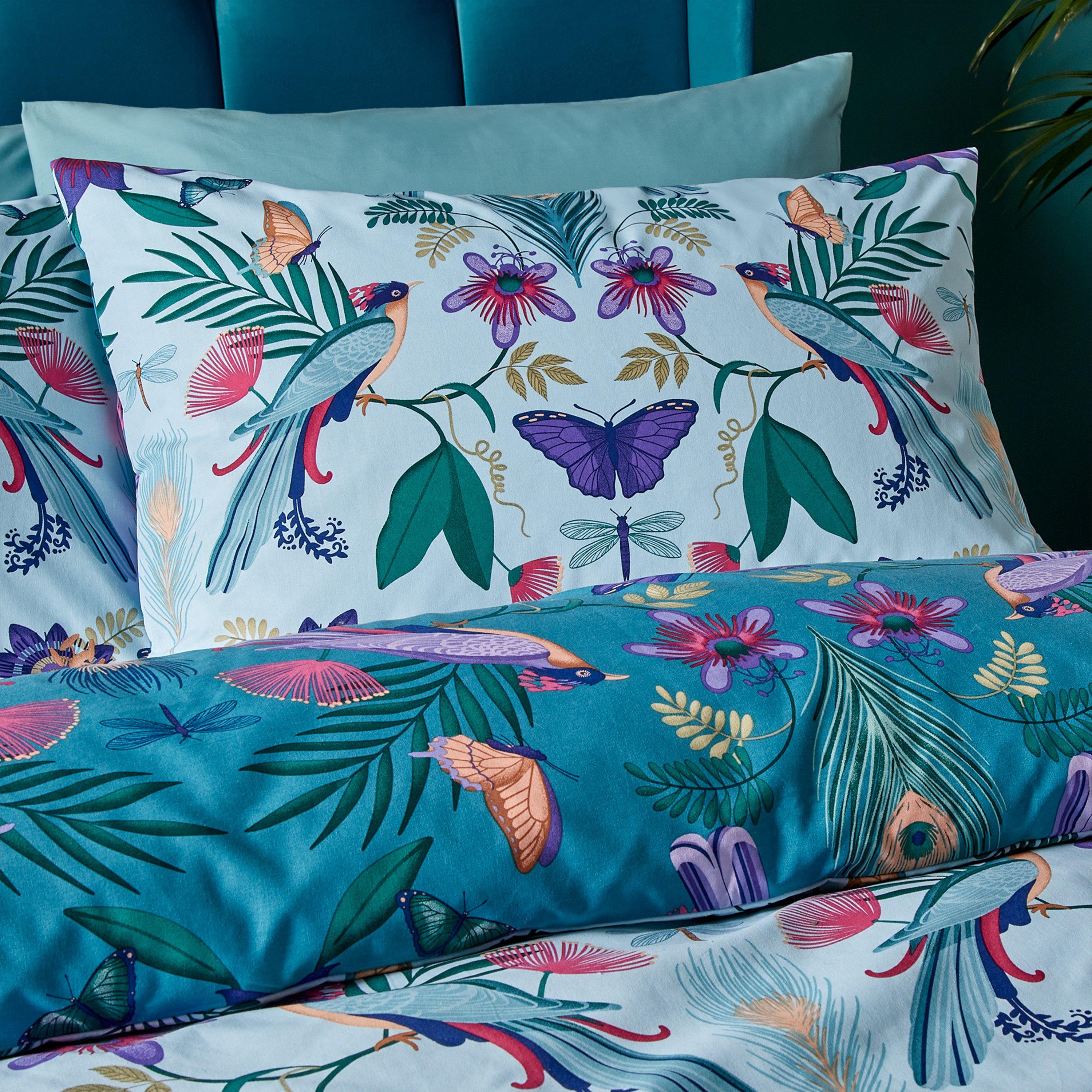 Duck Egg Blue - Catherine Lansfield - Mya Tropical Floral Reversible Duvet Cover Set - 3
