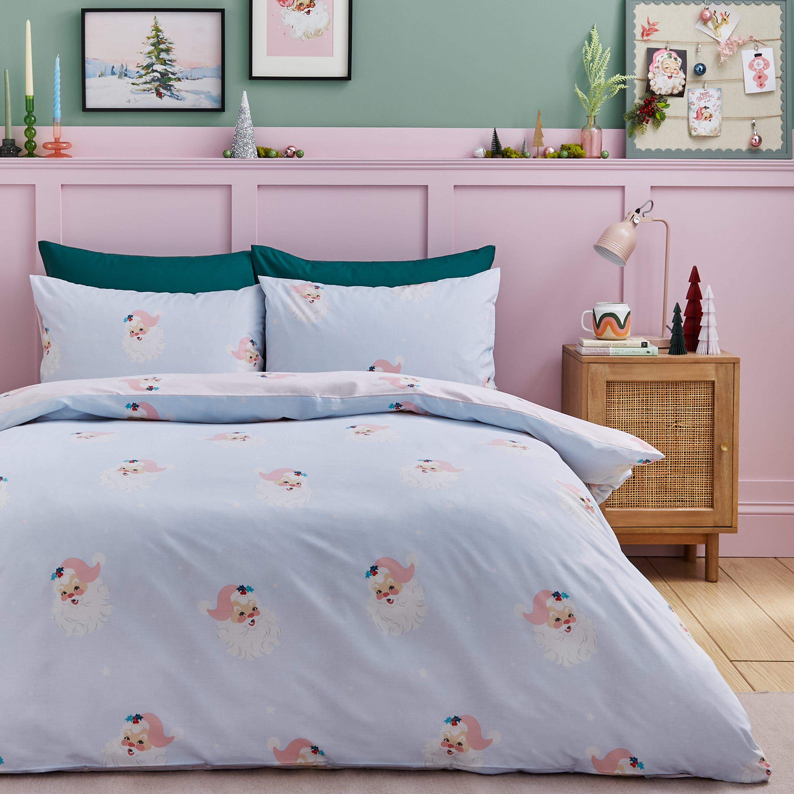 Pink - Catherine Lansfield - Vintage Christmas Santa Reversible Duvet Cover Set - 2