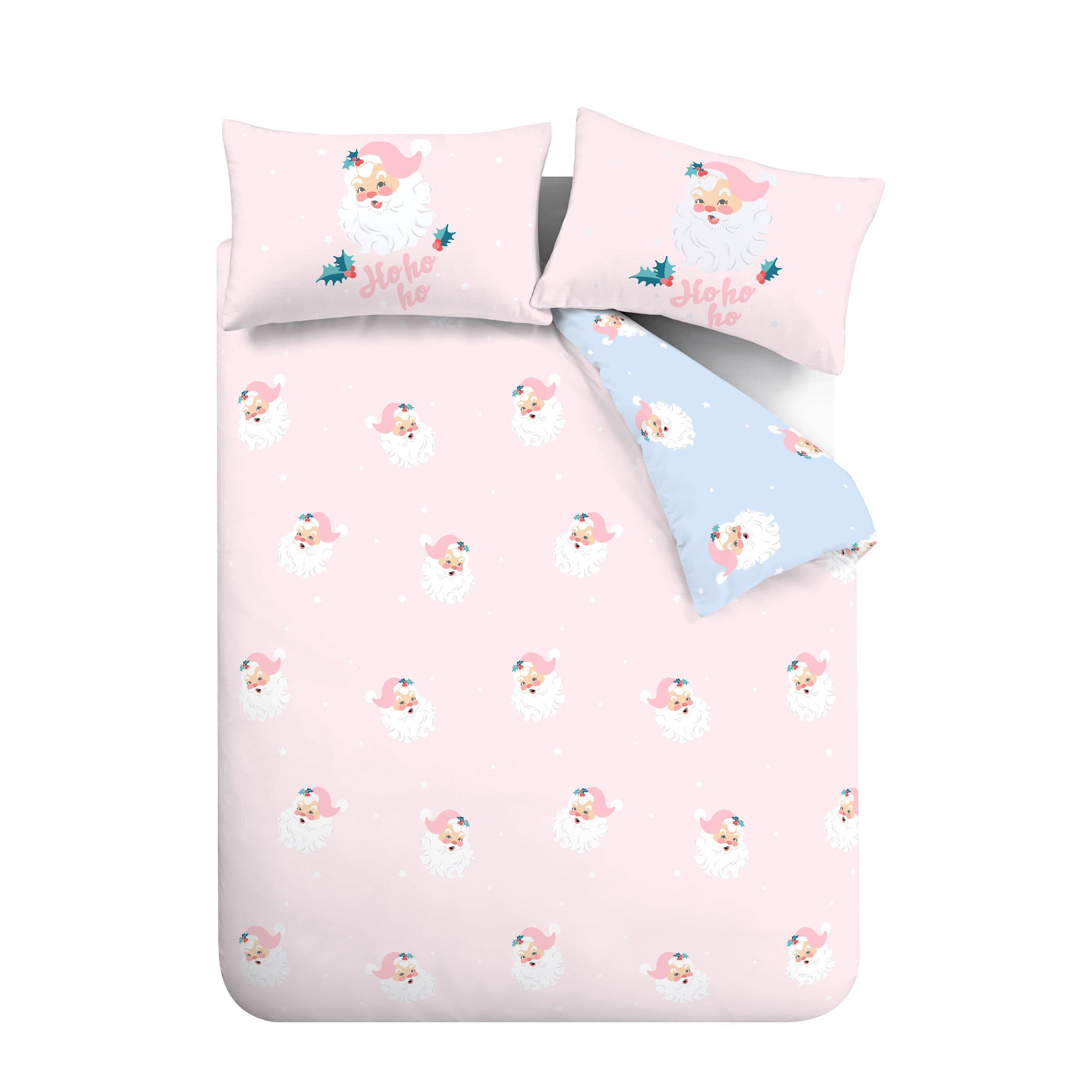 Pink - Catherine Lansfield - Vintage Christmas Santa Reversible Duvet Cover Set - 5
