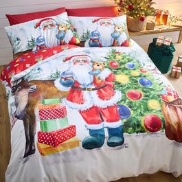 Catherine Lansfield Christmas Retro Santa Reversible Duvet Cover Set