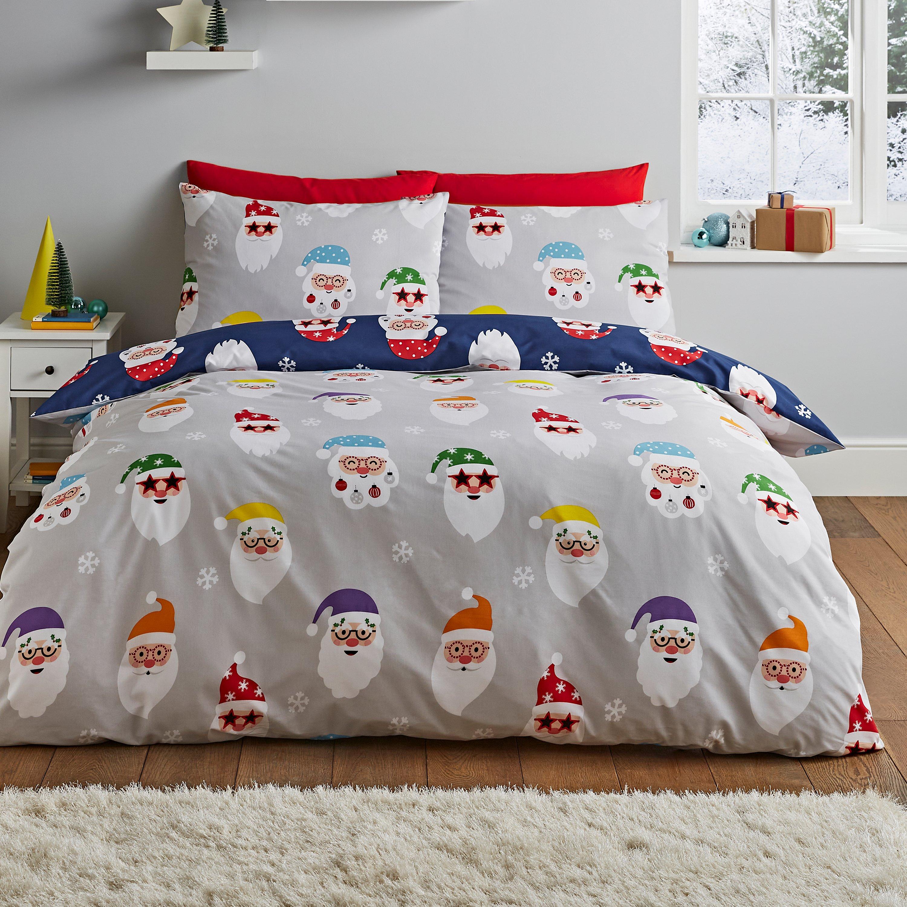 Catherine Lansfield  Christmas Santa Spec-Tacular Reversible Duvet Set - Grey - King