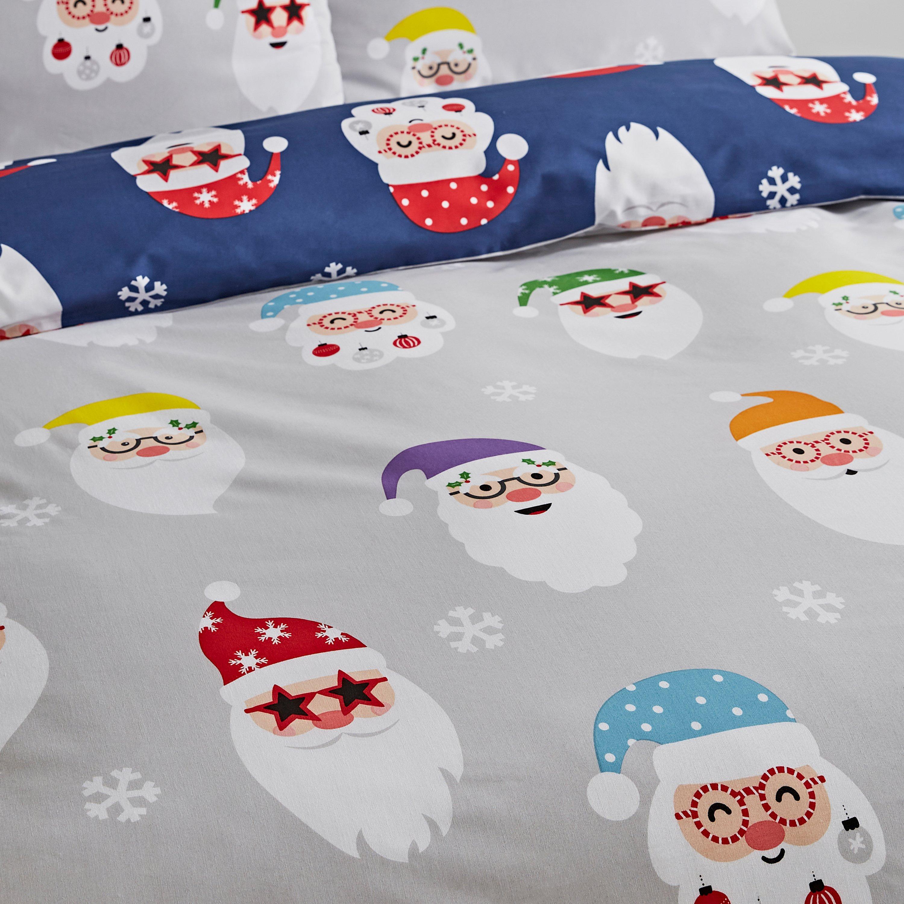 Grey - Catherine Lansfield - Christmas Santa Spec-Tacular Reversible Duvet Set - 4