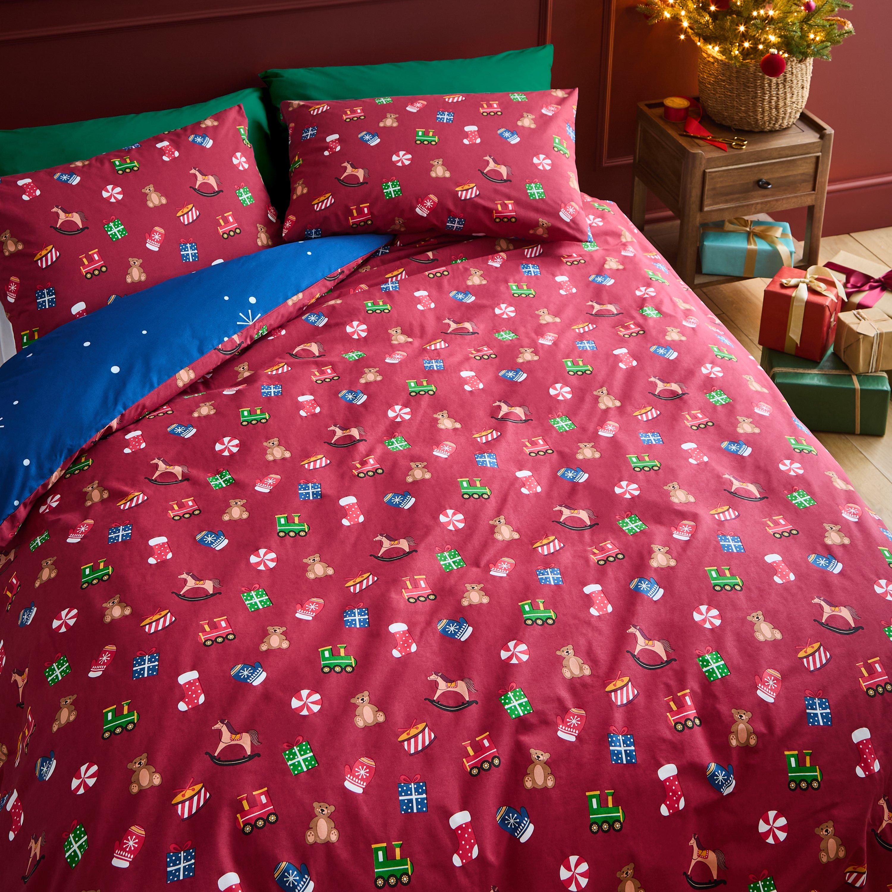 Navy - Catherine Lansfield - Christmas Santas Workshop Reversible Duvet Set - 2
