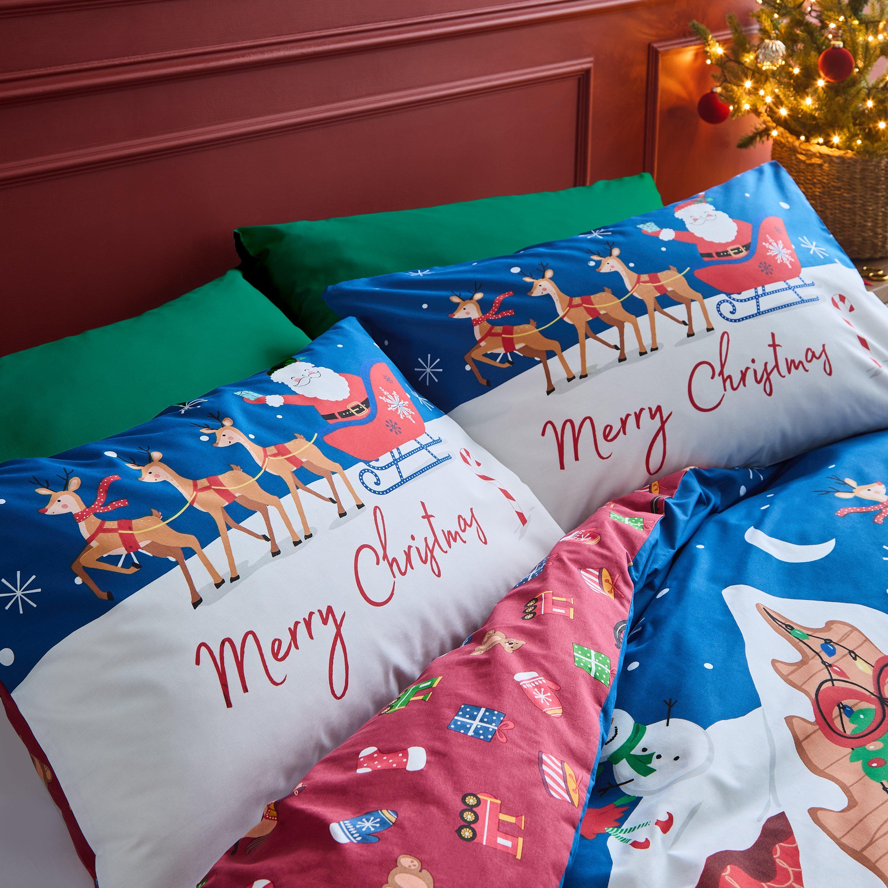 Navy - Catherine Lansfield - Christmas Santas Workshop Reversible Duvet Set - 3