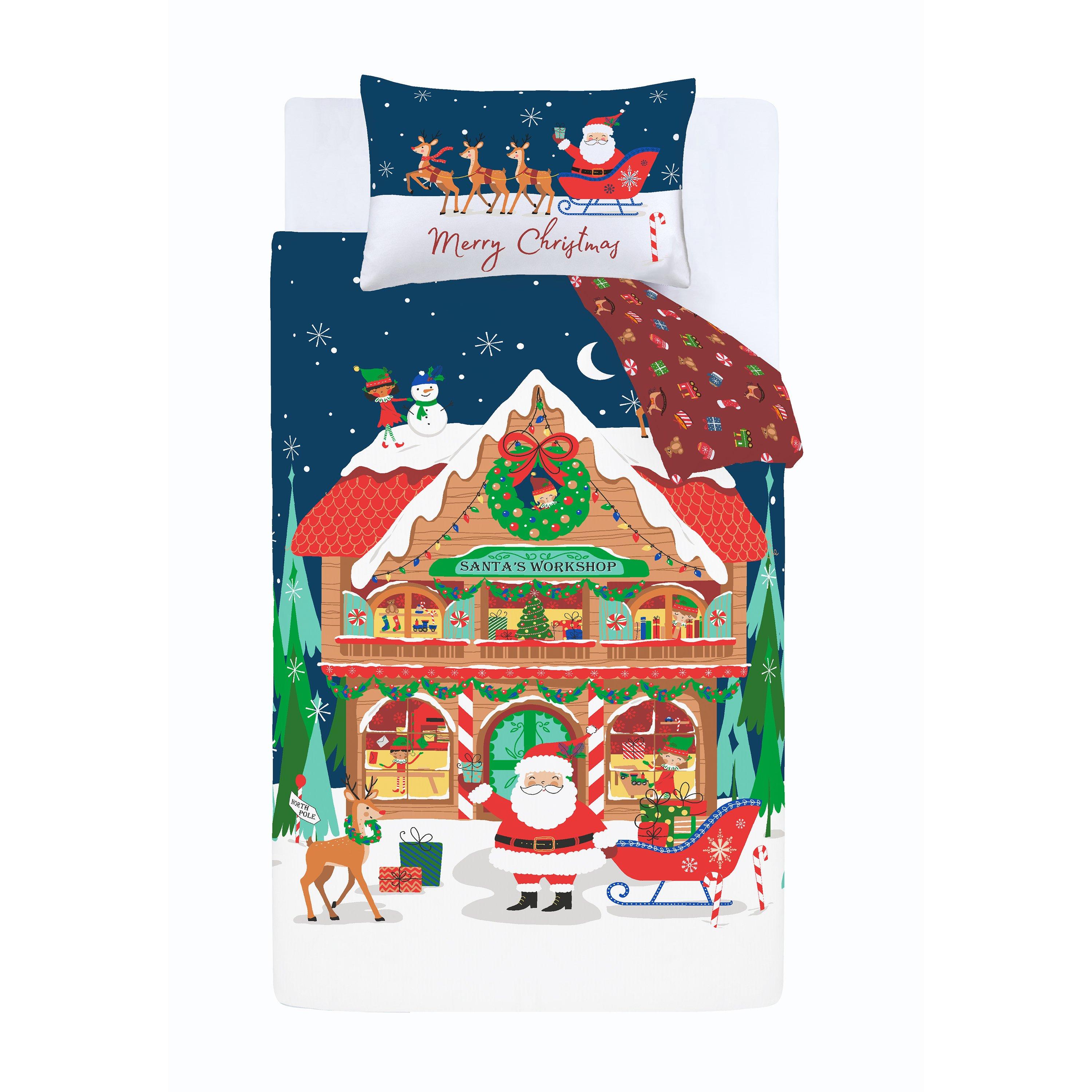 Navy - Catherine Lansfield - Christmas Santas Workshop Reversible Duvet Set - 5