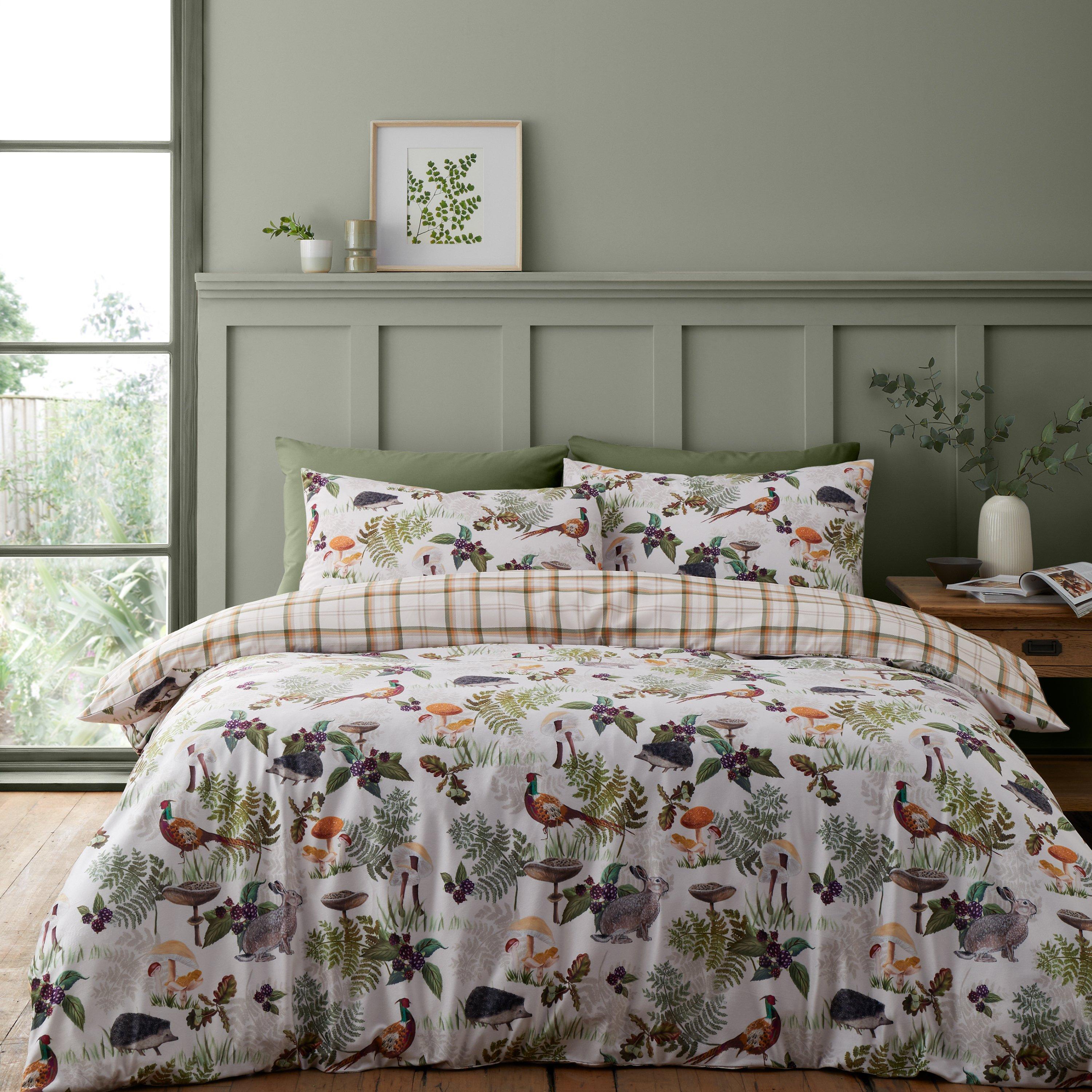 Natural - Catherine Lansfield - Soft Velvet Woodland Walk Reversible Duvet Set - 1