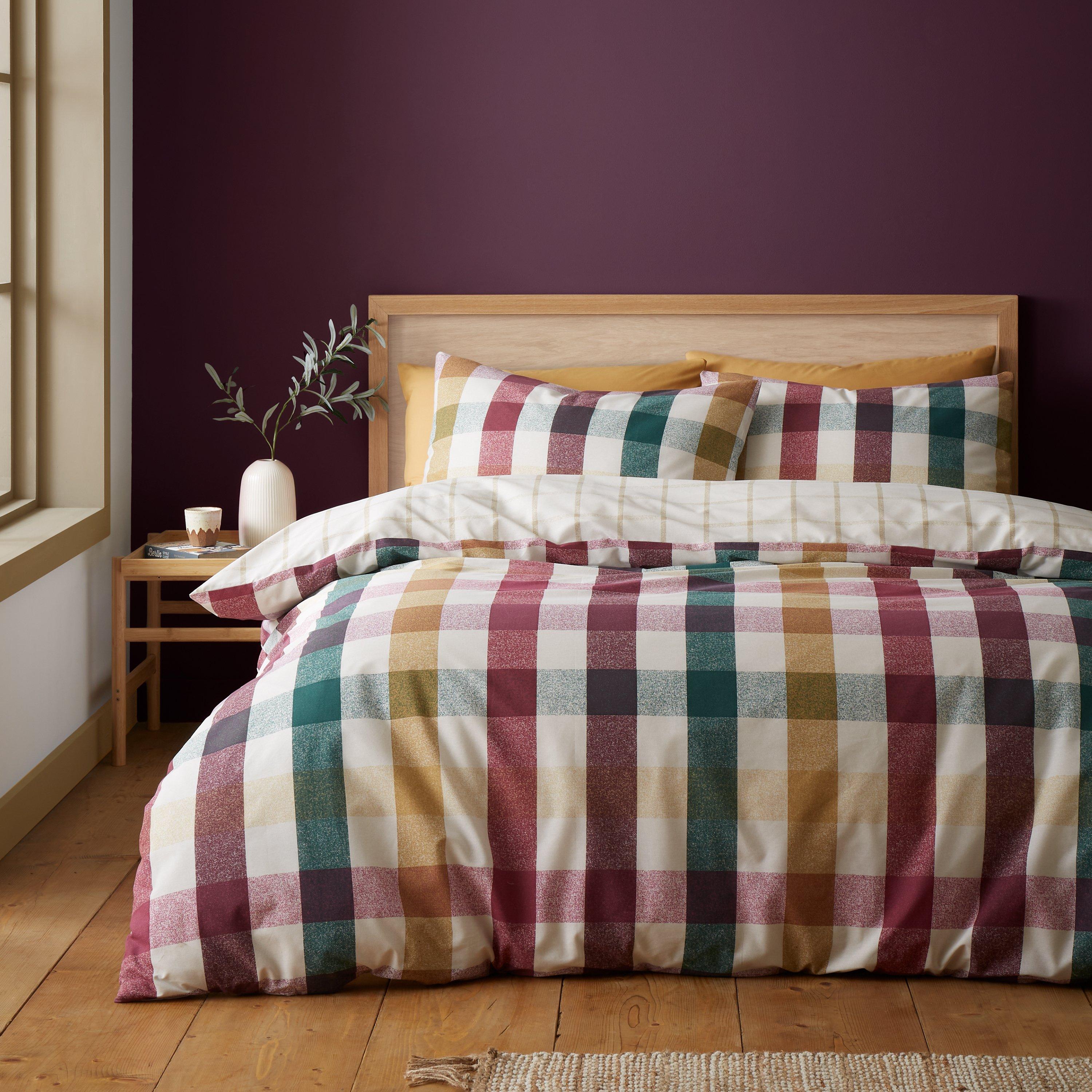 Plum - Catherine Lansfield - Autumn Check Reversible Duvet Cover Set - 1