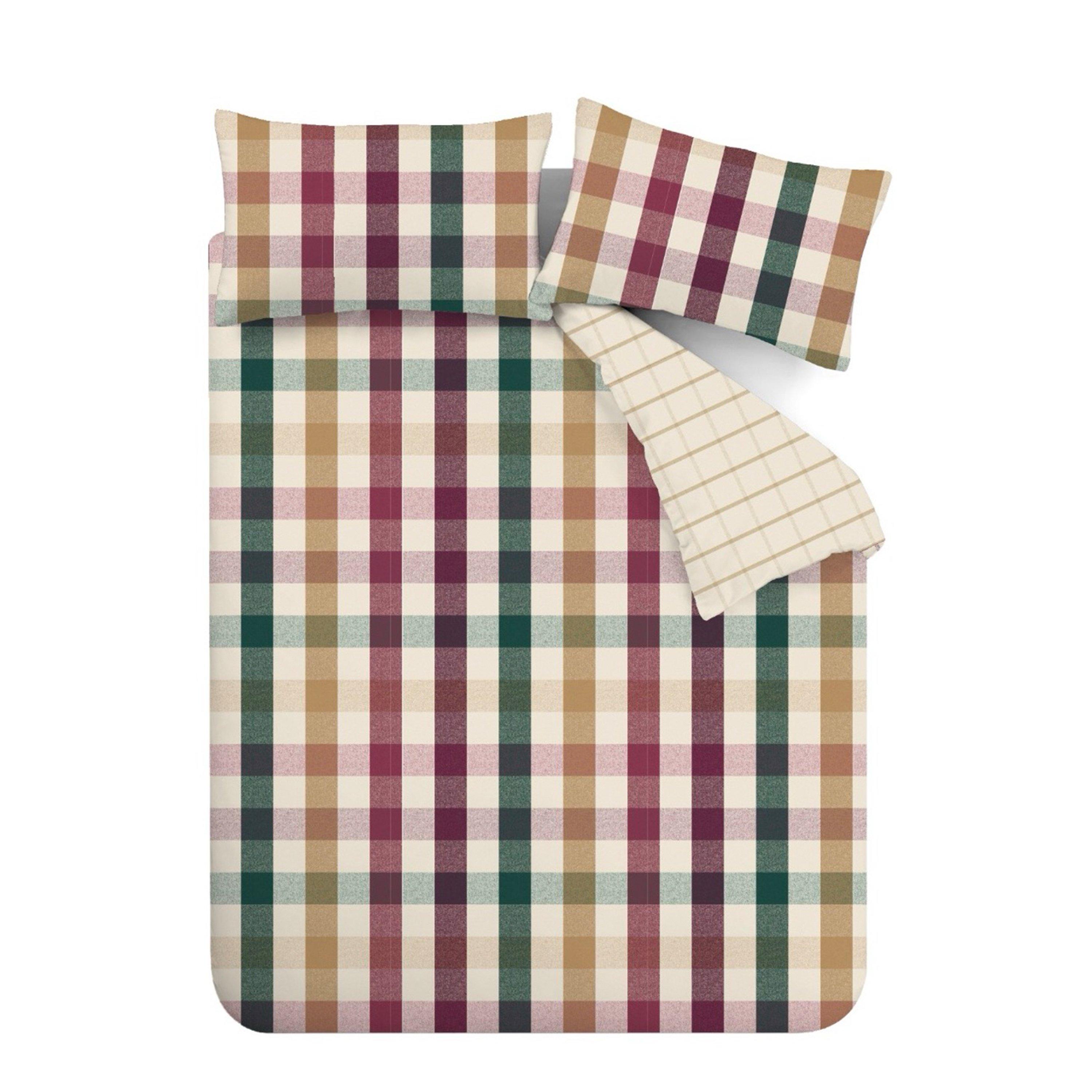 Plum - Catherine Lansfield - Autumn Check Reversible Duvet Cover Set - 5