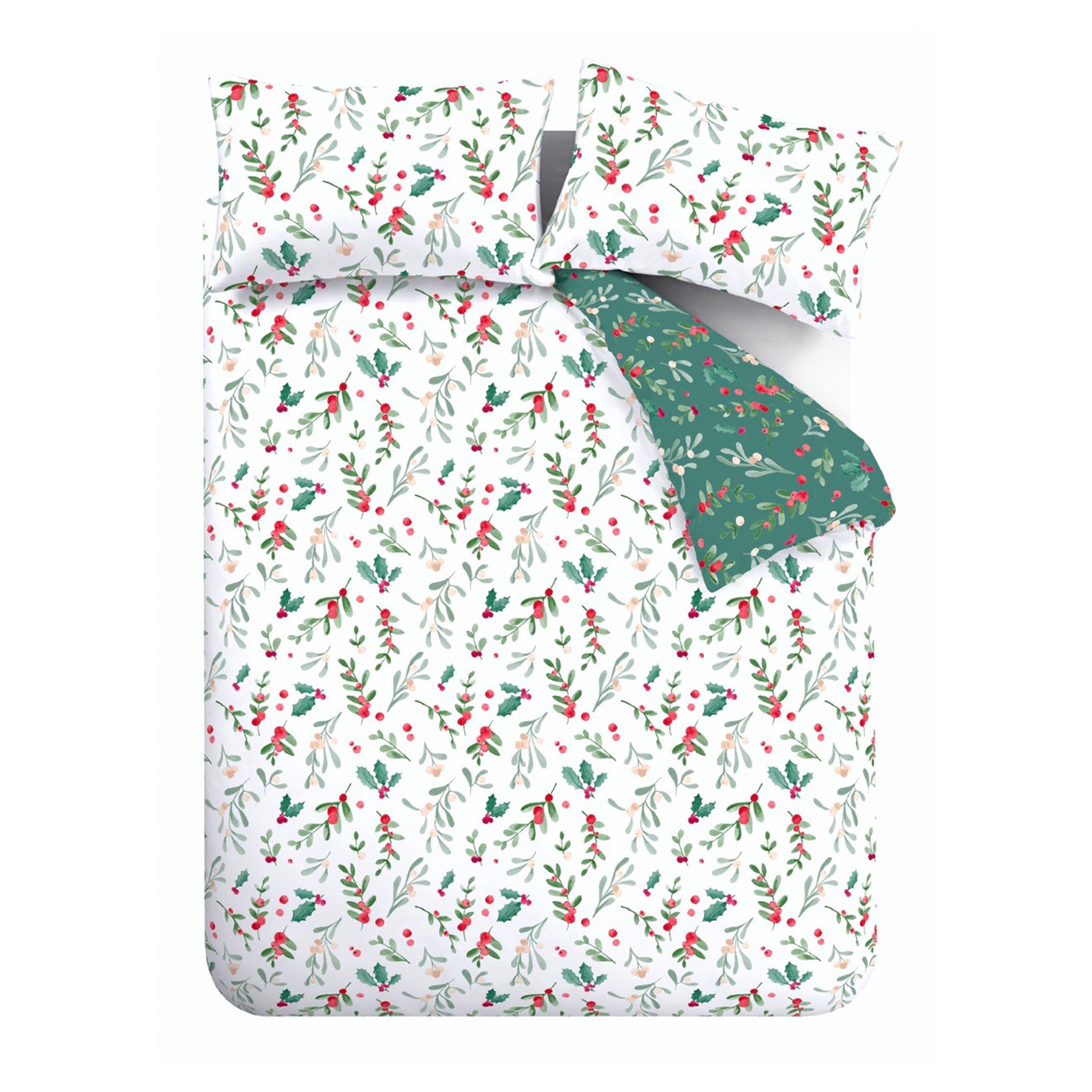 White / Green - Catherine Lansfield - Christmas Holly and Mistletoe Duvet Cover Set - 5
