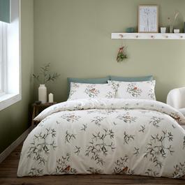 Catherine Lansfield Brushed Mistletoe Robins Cotton Duvet Cover Set
