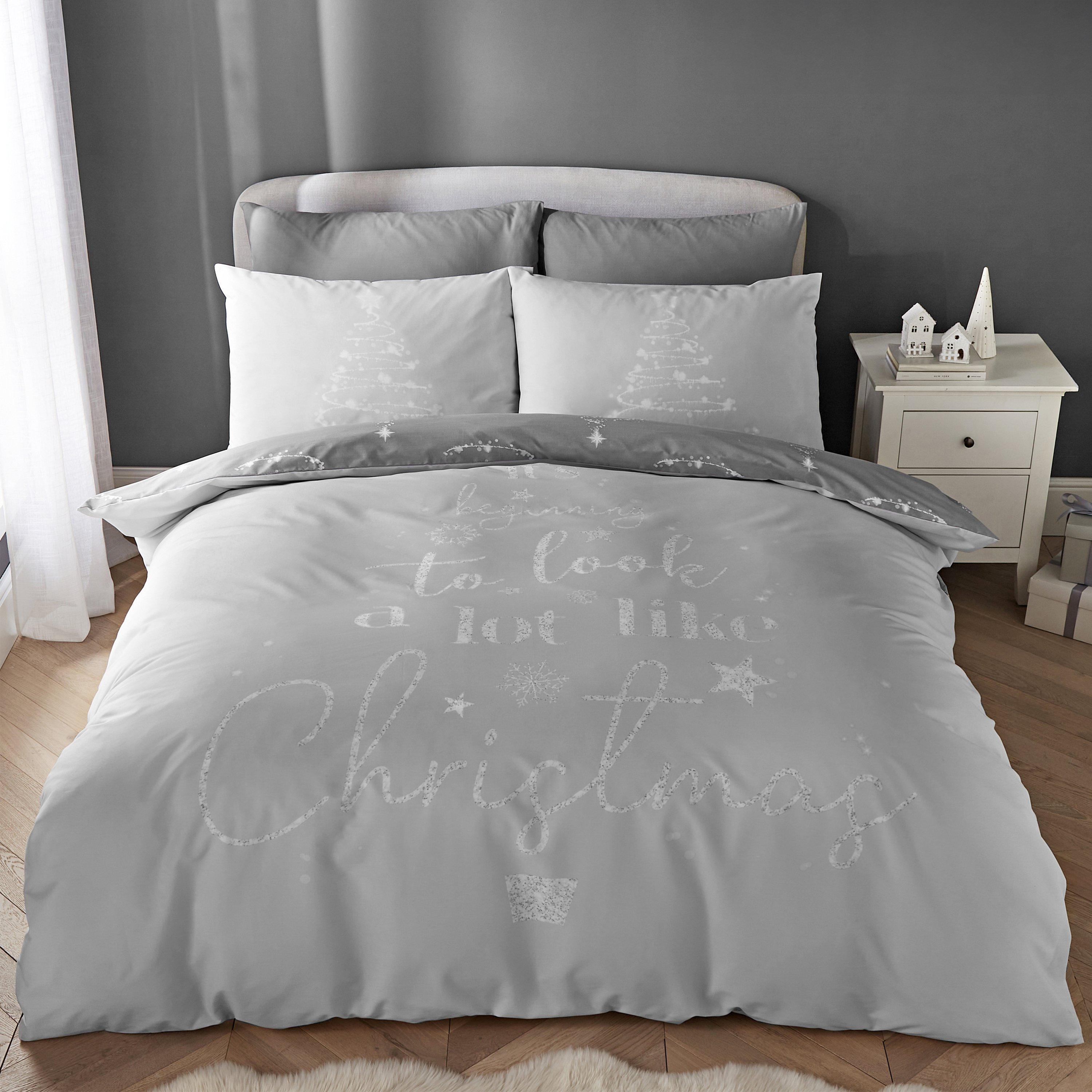 Grey - Catherine Lansfield - A Lot Like Christmas Reversible Duvet Cover Set - 1