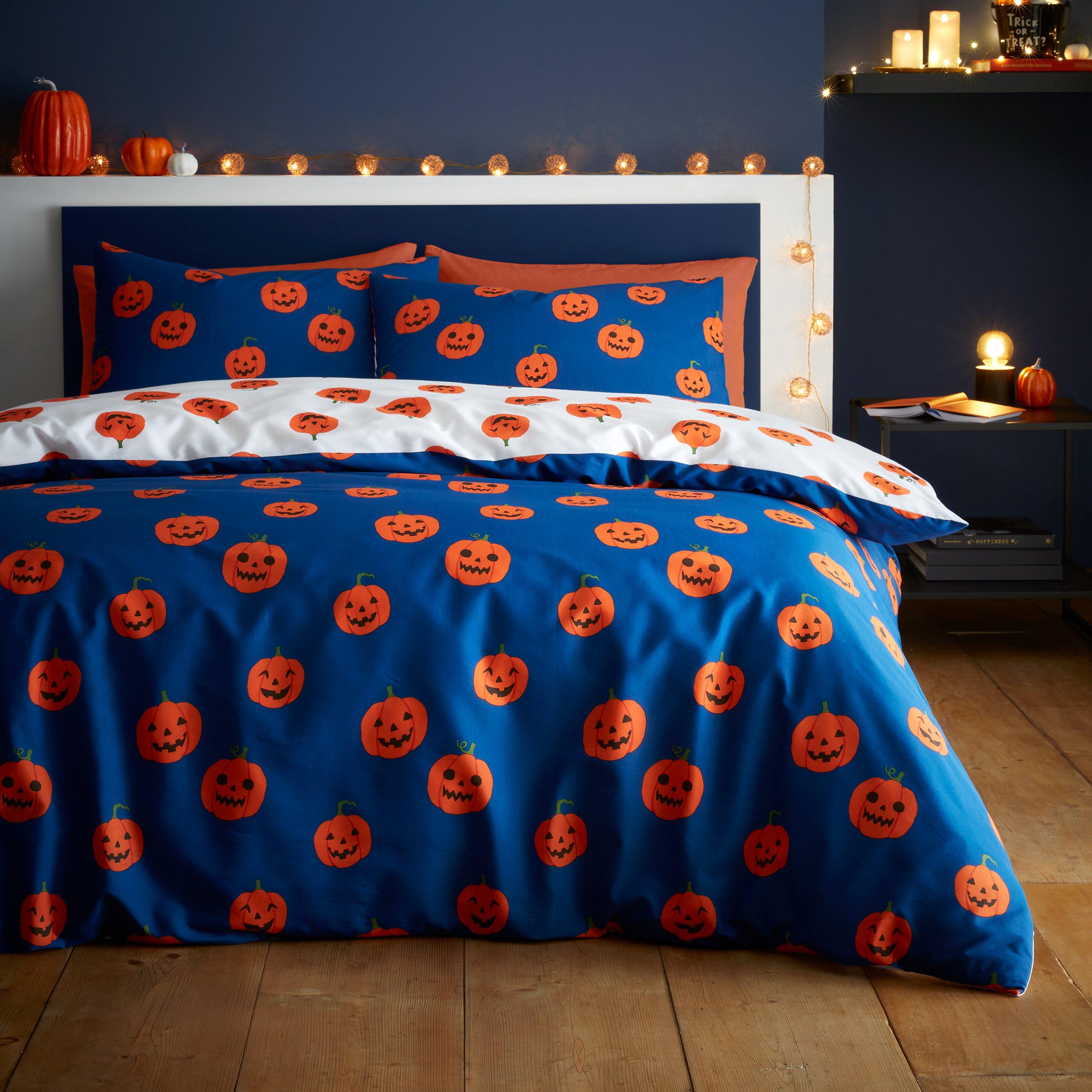 Navy - Catherine Lansfield - Halloween Pumpkins Reversible Duvet Cover Set - 1