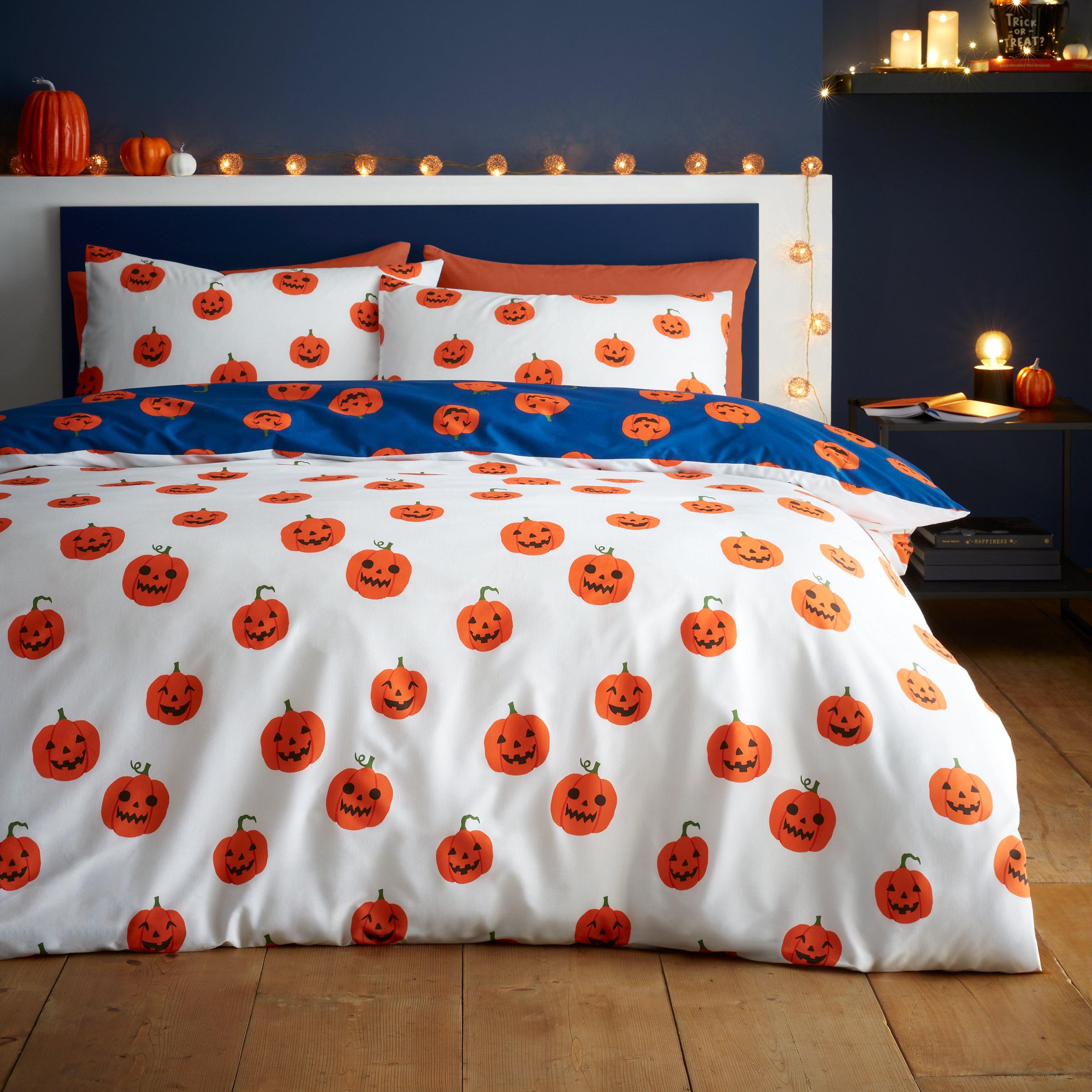Navy - Catherine Lansfield - Halloween Pumpkins Reversible Duvet Cover Set - 2