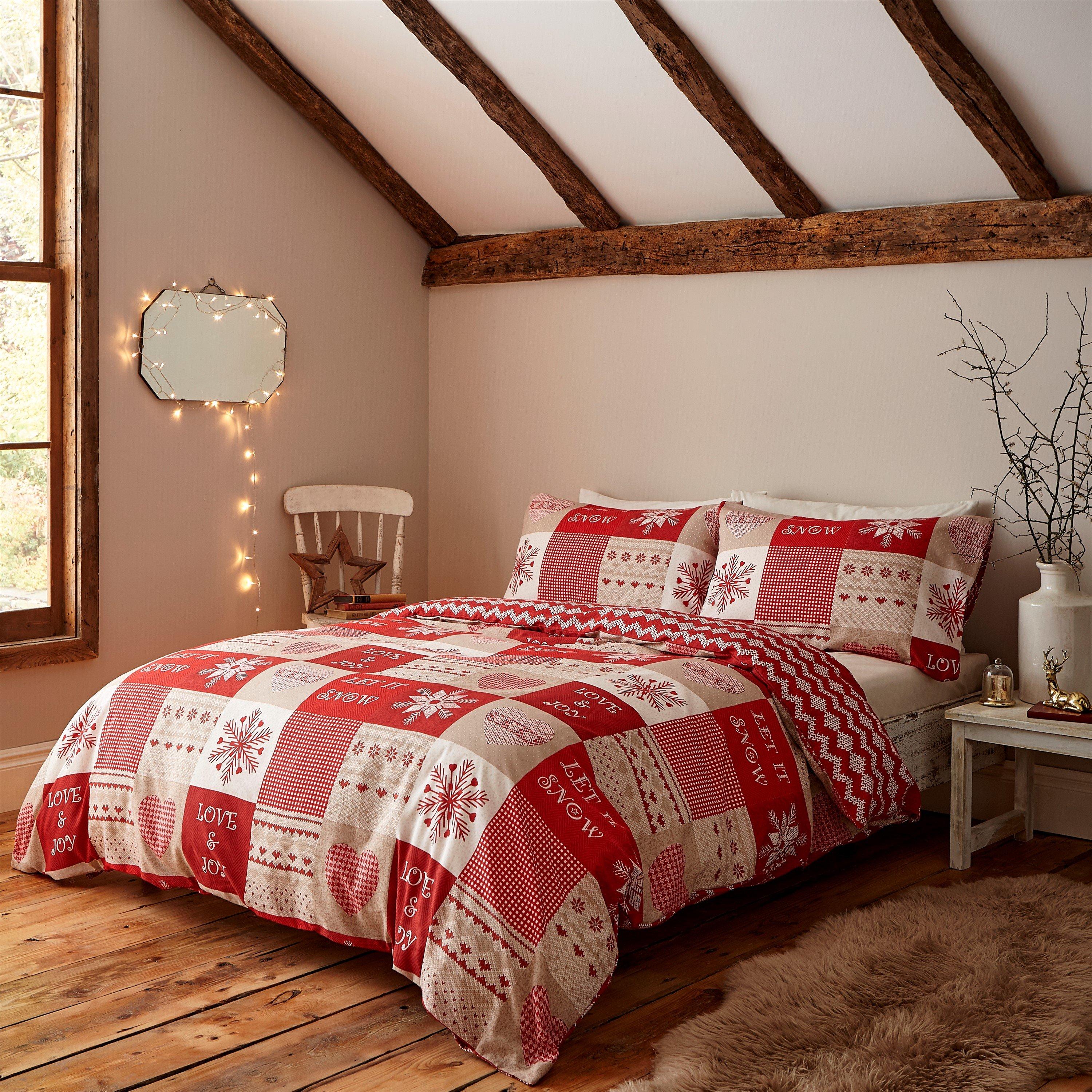 Red - Catherine Lansfield - Christmas Let It Snow Reversible Duvet Cover Set - 1