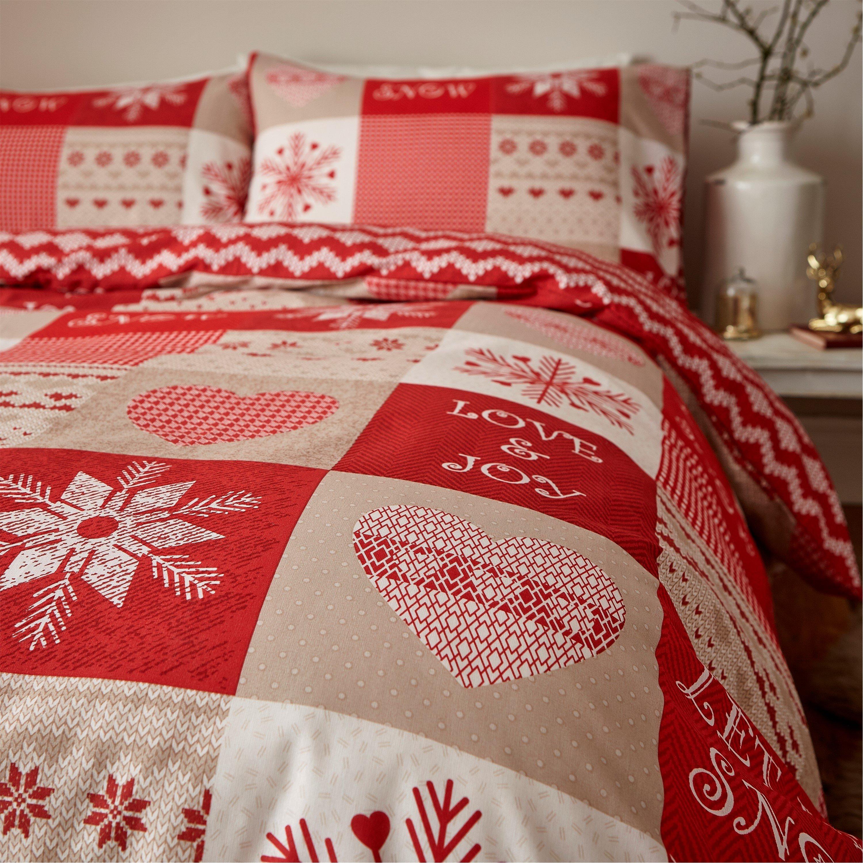 Red - Catherine Lansfield - Christmas Let It Snow Reversible Duvet Cover Set - 4