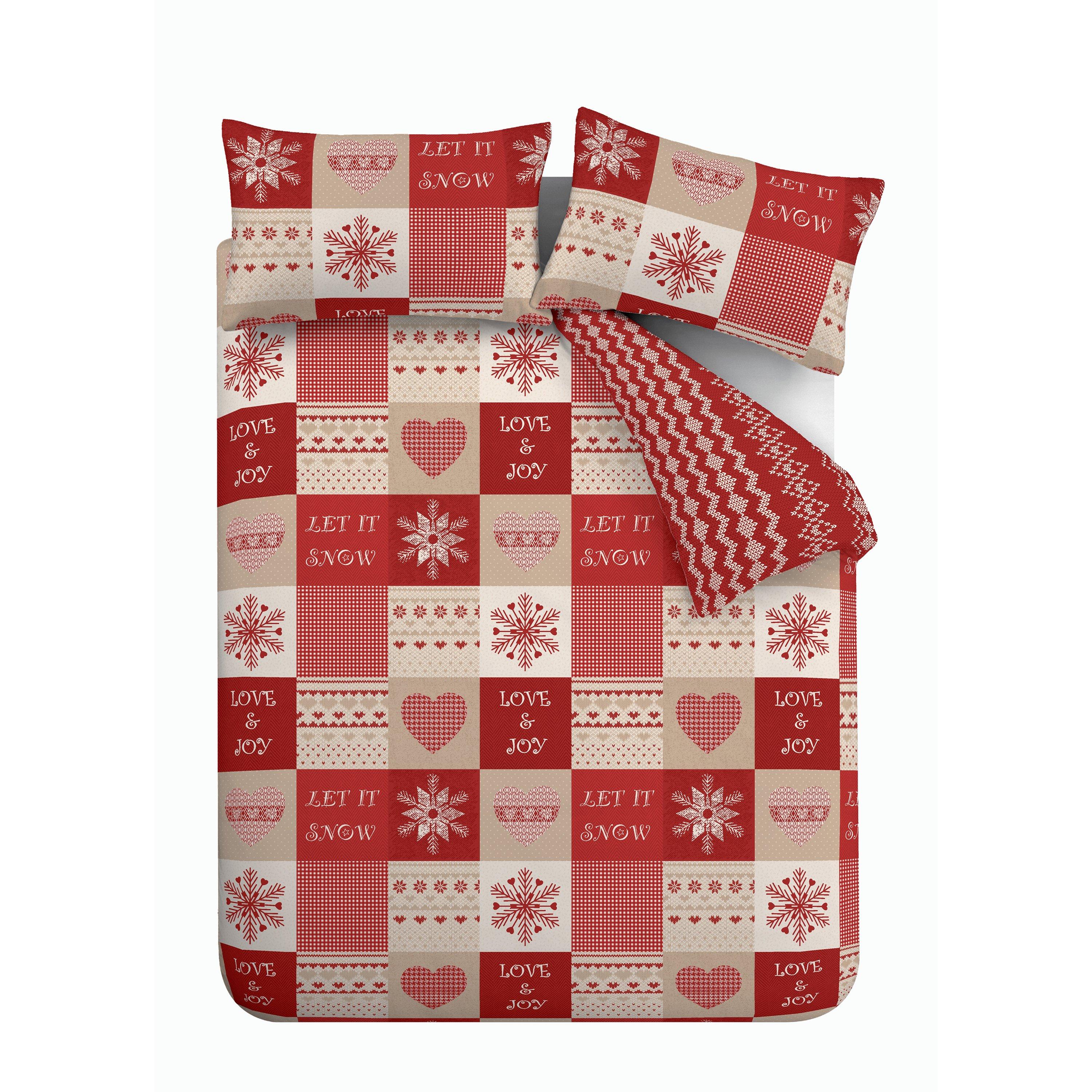 Red - Catherine Lansfield - Christmas Let It Snow Reversible Duvet Cover Set - 5