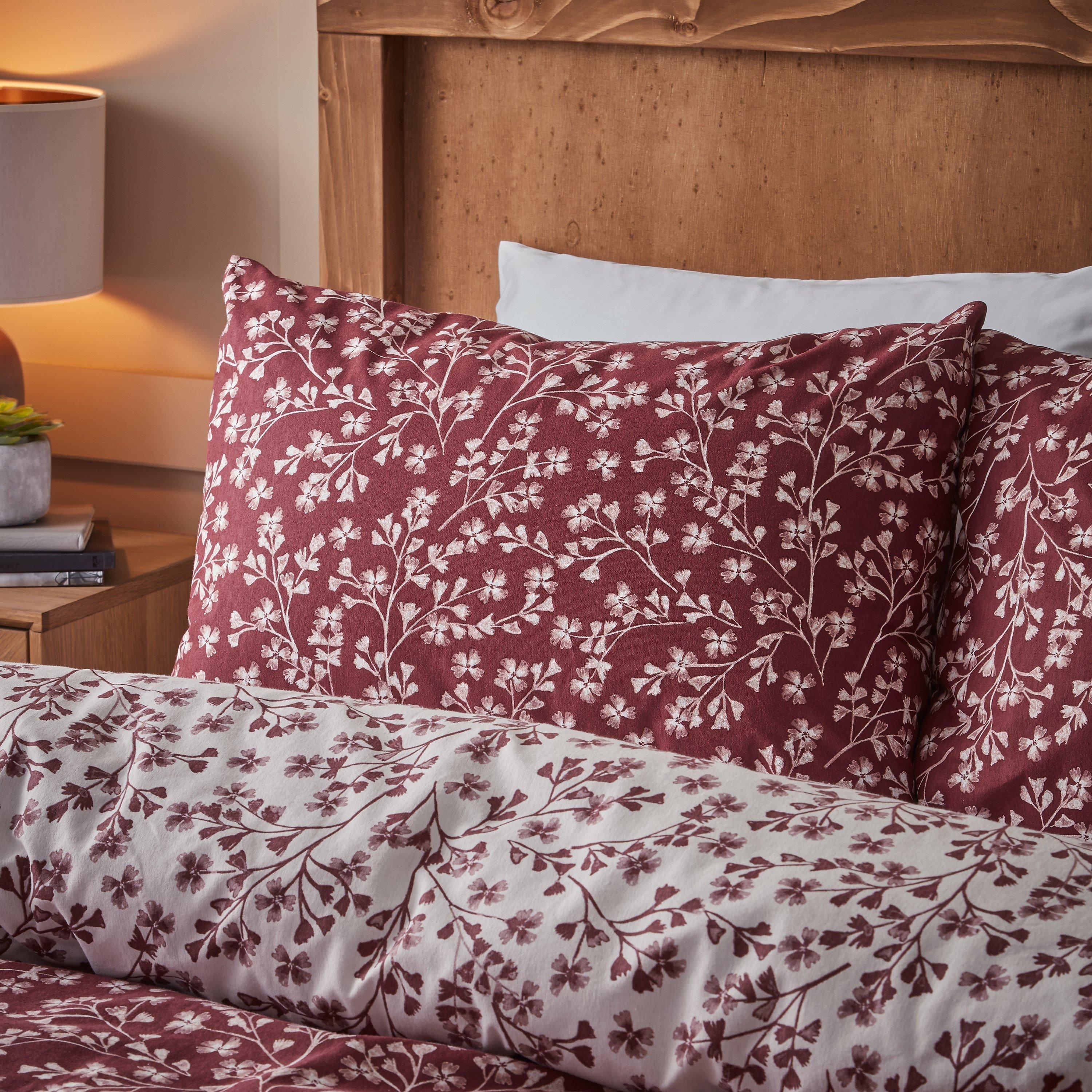 Red - Catherine Lansfield - Brushed Grace Floral Leaf Cotton Duvet Cover Set - 3