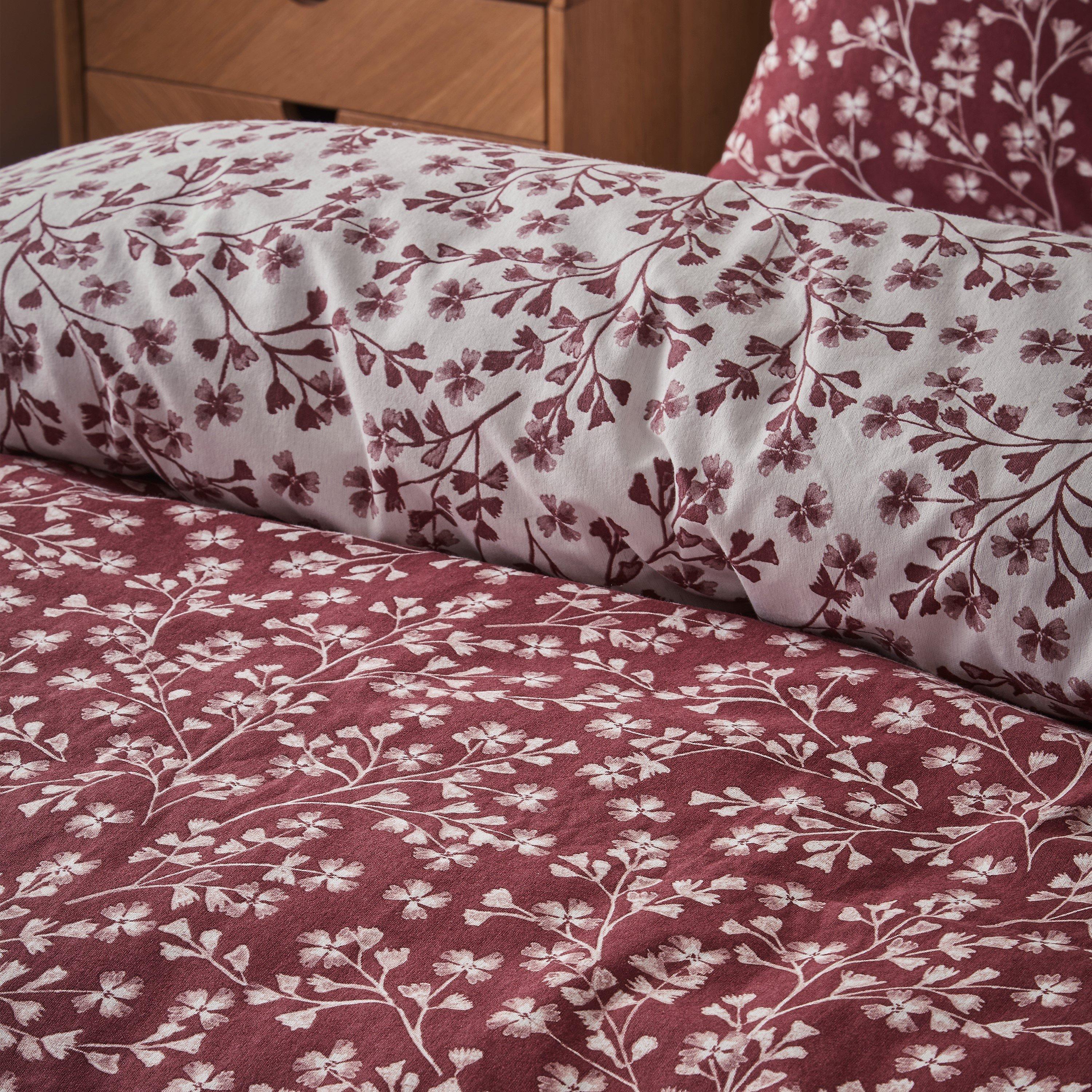 Red - Catherine Lansfield - Brushed Grace Floral Leaf Cotton Duvet Cover Set - 4