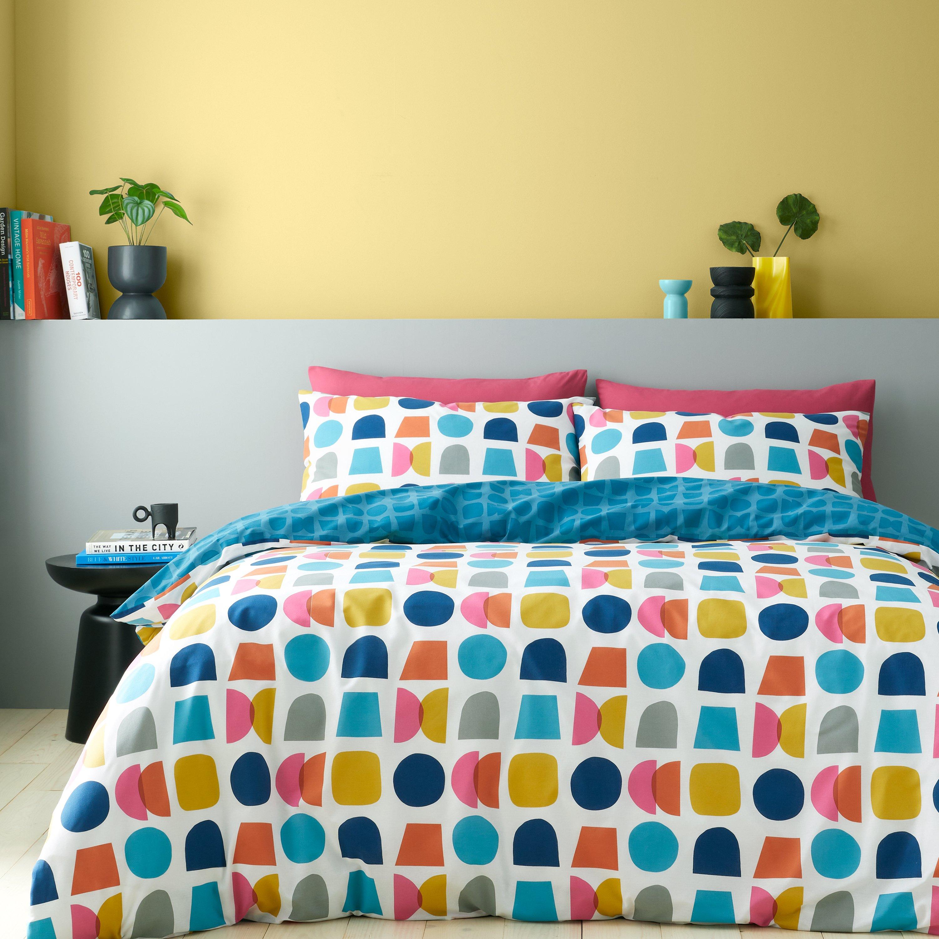 Teal - Catherine Lansfield - Connect Geo Reversible Duvet Cover Set - 1