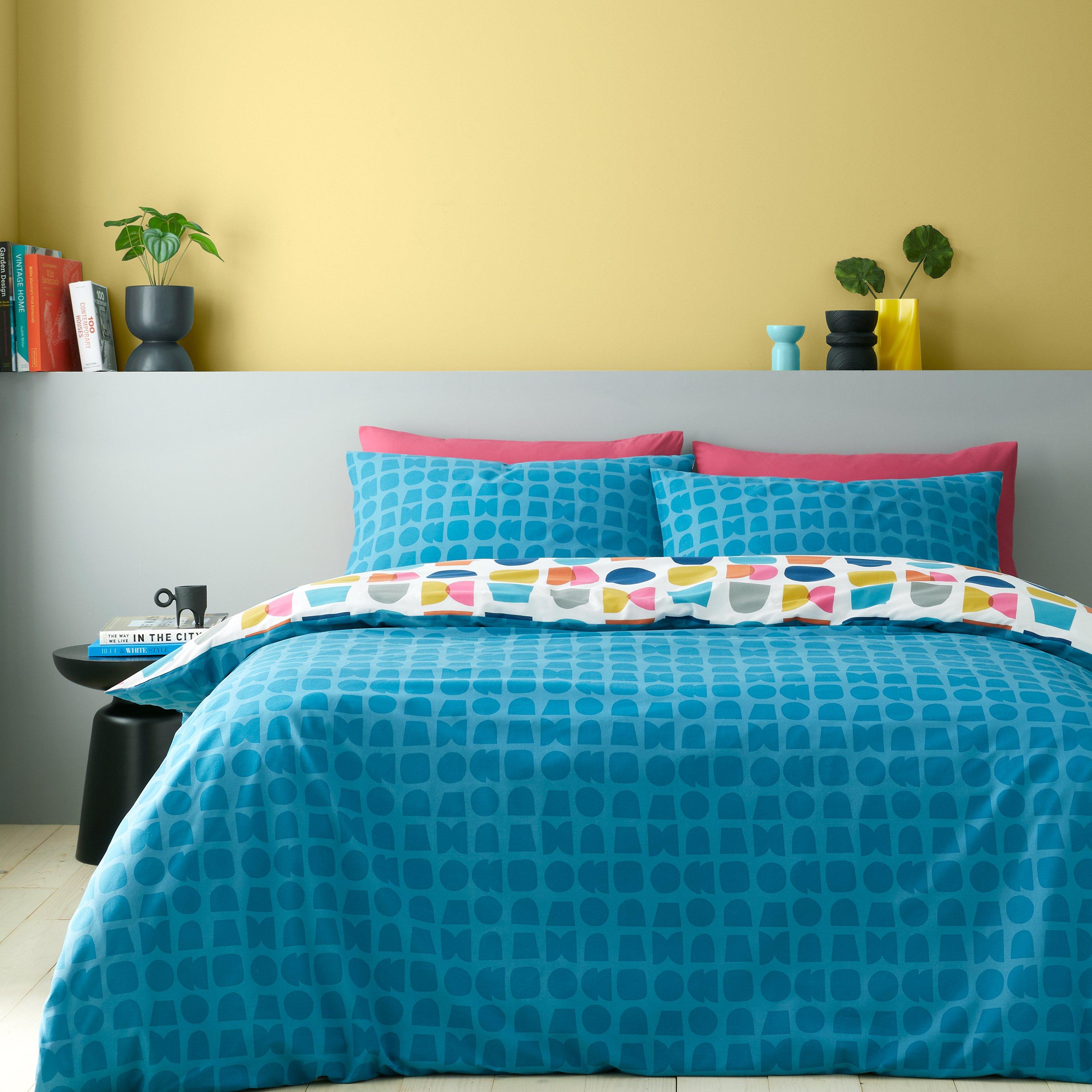 Teal - Catherine Lansfield - Connect Geo Reversible Duvet Cover Set - 2