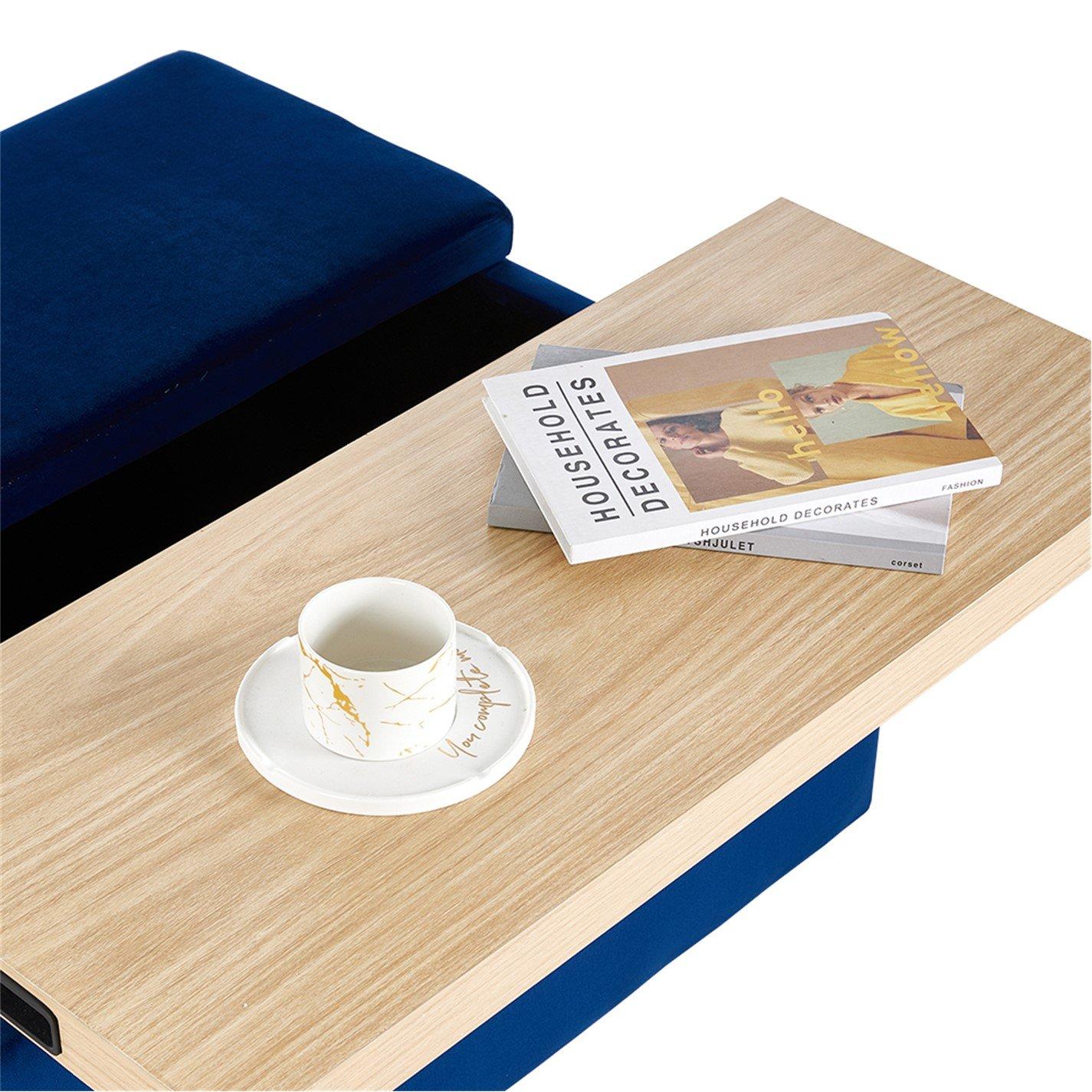 Blue - Kabinet UK - Velvet Upholstered Storage Ottoman Stool - 6