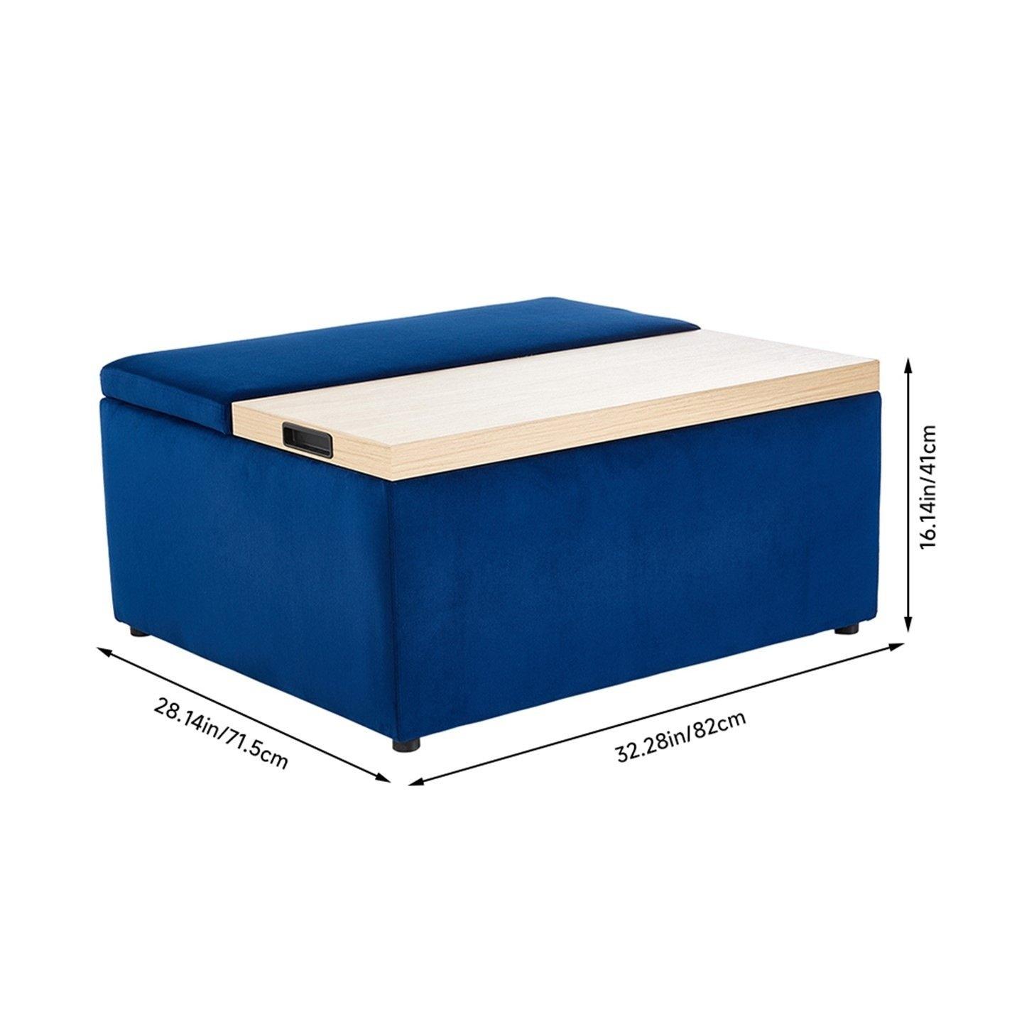 Blue - Kabinet UK - Velvet Upholstered Storage Ottoman Stool - 7