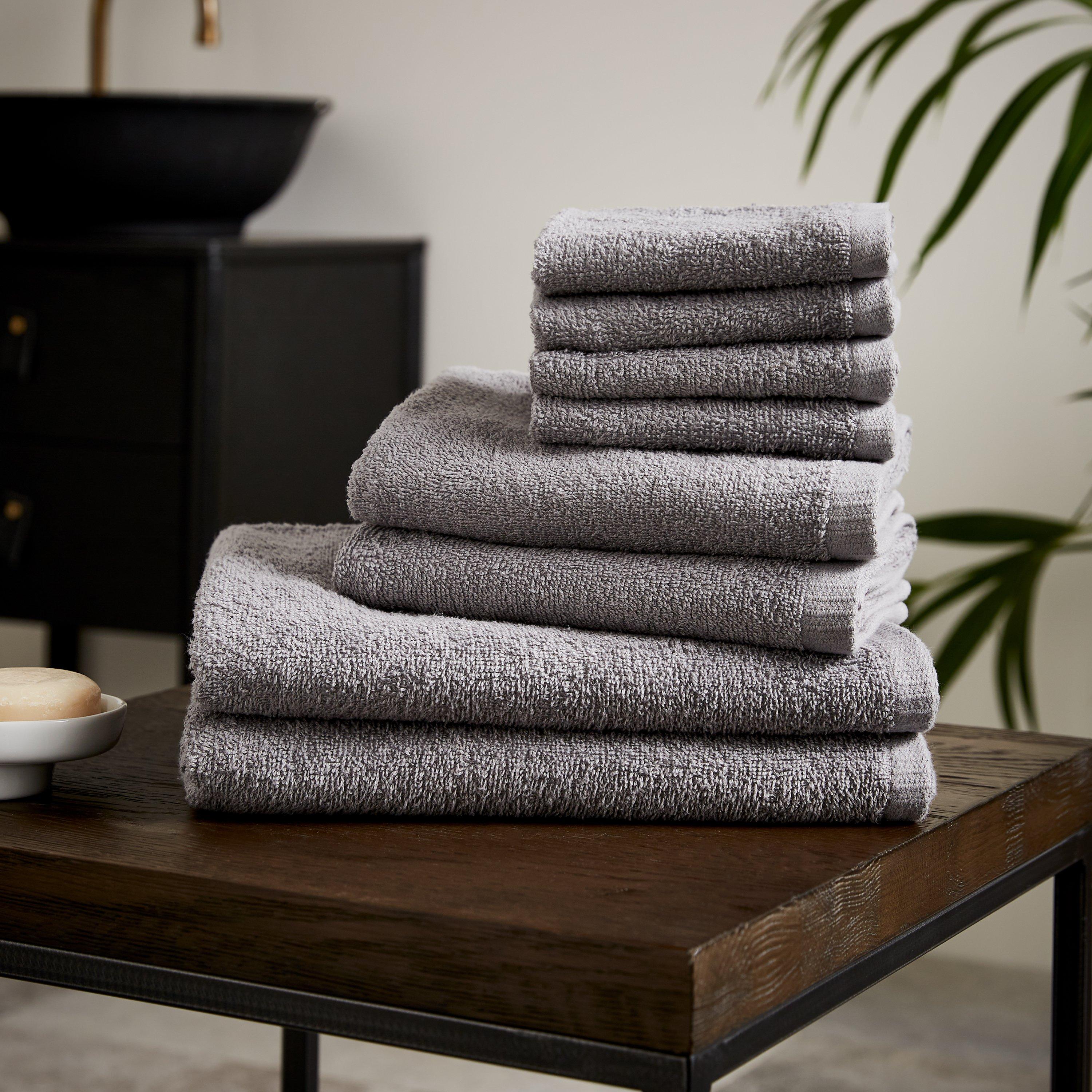 Grey - Catherine Lansfield - Quick Dry Cotton 8 Piece Towel Set - 1