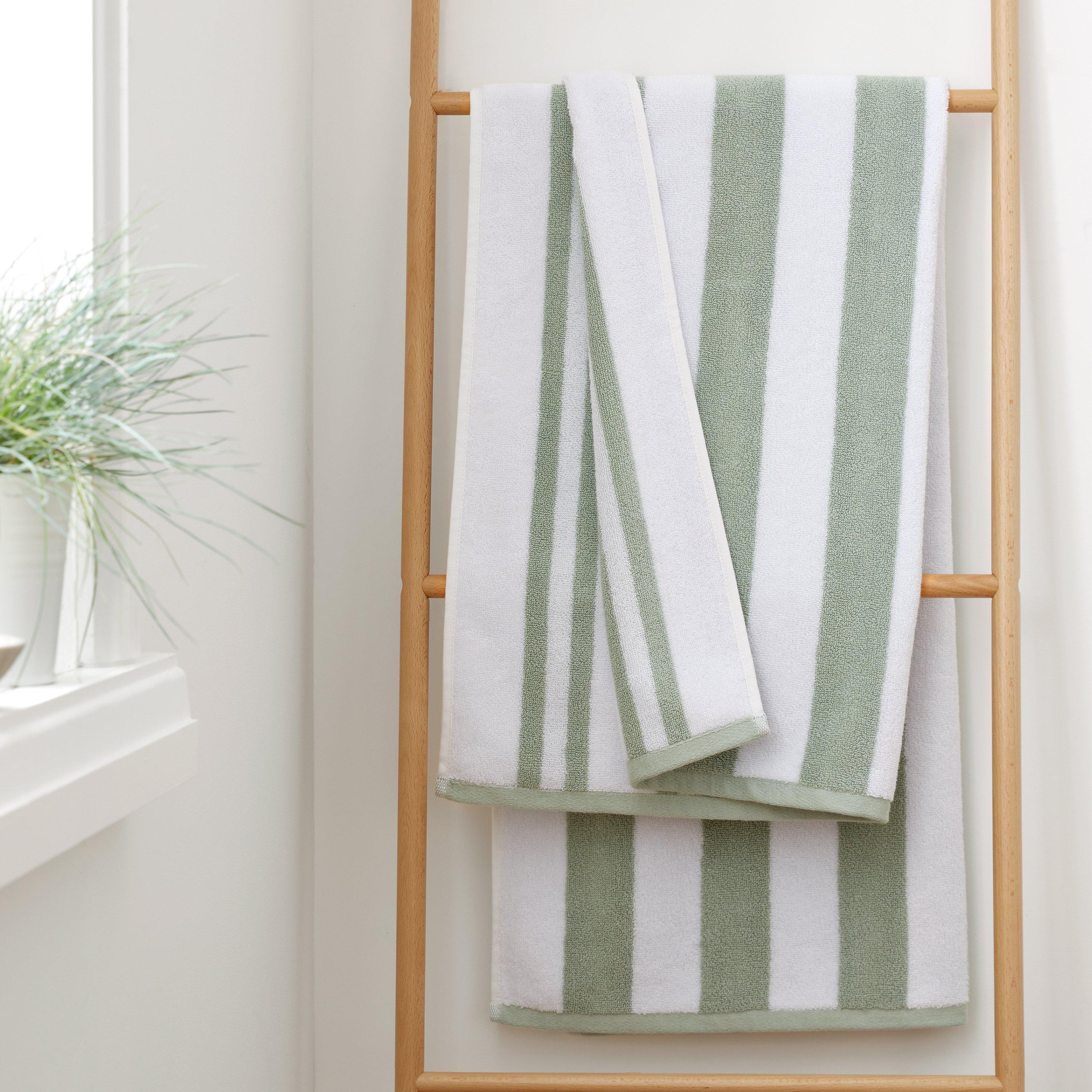 Sage Green - Bianca - Reversible Stripe Cotton Jacquard Hand Towel - 1